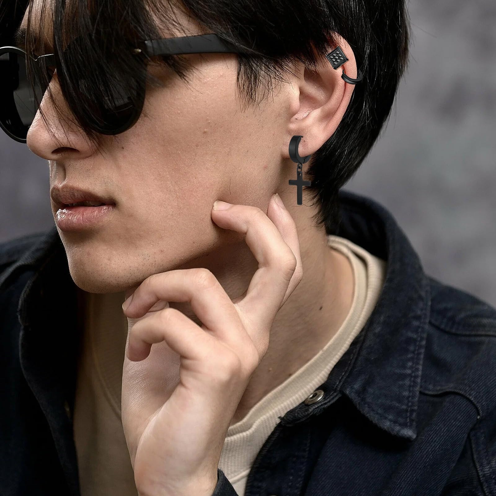 NEWITIN 24 Pairs Stainless Steel Earrings for Men Hypoallergenic Inlaid Cubic Zirconia Studs Hoop Earring Cross Dangle Earrings Unisex Punk Stud Earring for Women Men