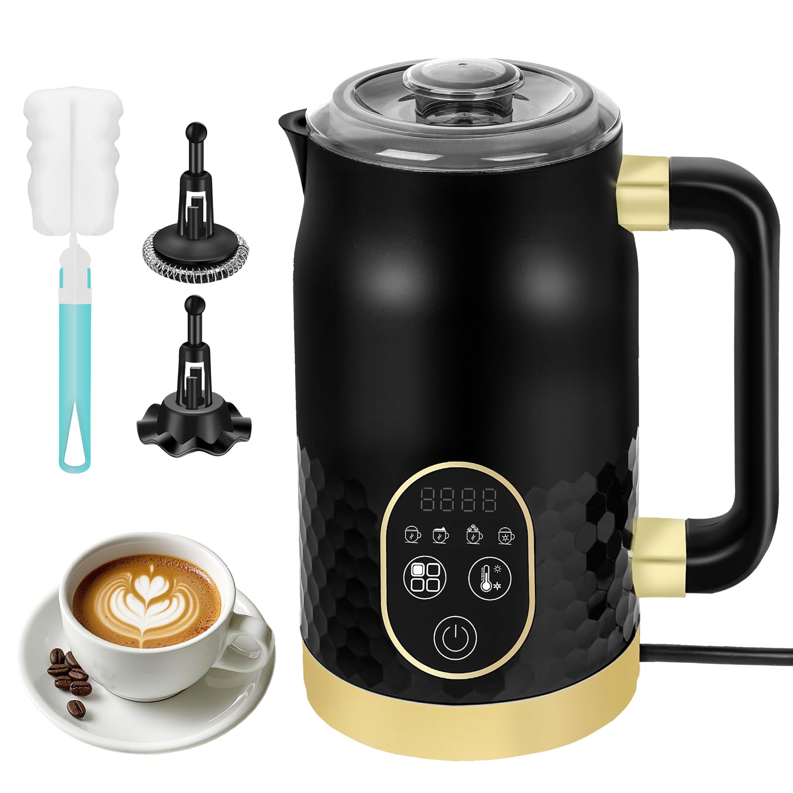 Mousseur électrique 4 en 1 - lait pour chocolat chaud et mousse chaude/froide - Contrôle de température, 2 fouets pour cappuccino