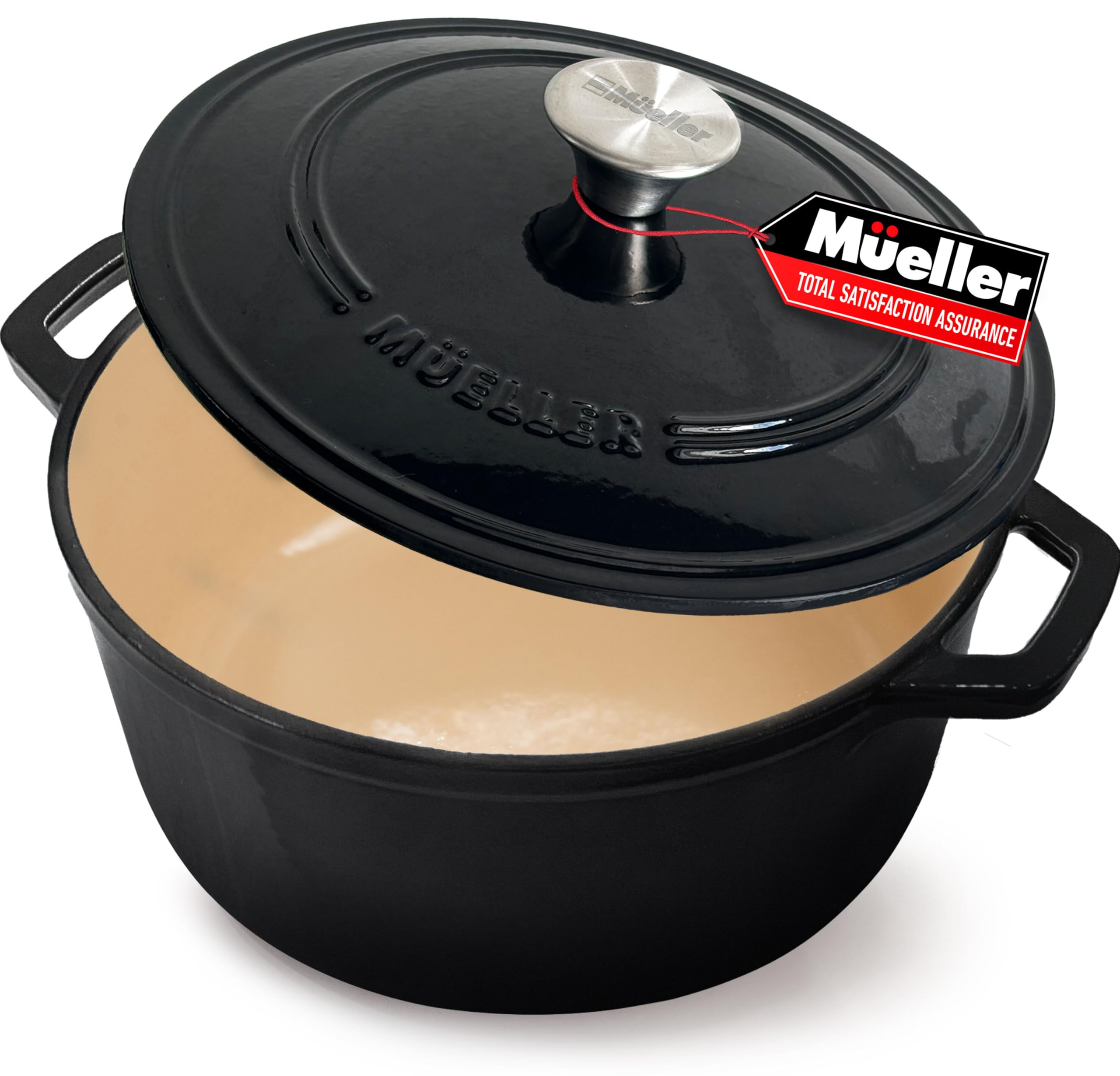MÃœELLERHOME 7.5 QT Enameled Cast Iron Dutch Oven, Heavy-Duty, Oven-Safe up to 500Â° F & Across All Cooktops, Casserole Dish and Braiser Pan with Lid and Stainless Knob, Black