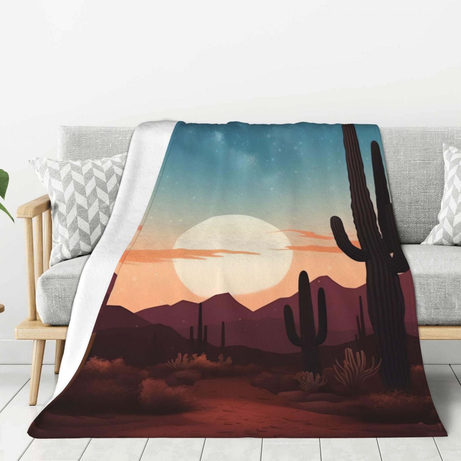 Desert with Cactus Throw Blanket Plush Flannel Fleece Blanket, Soft Lightweight Cozy Blankets 40"X30" for Bed Couch Sofa Travel