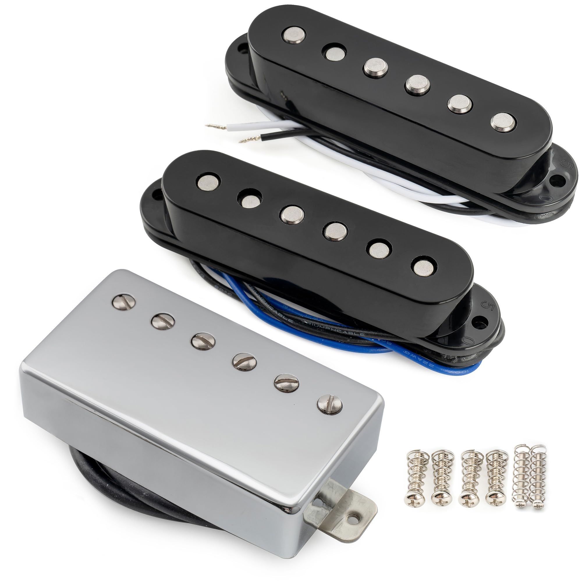 Musiclily Pro ST-60SE Alnico 5 Staggered Single Coil Tonabnehmer HSS Pickup Set für Strat E-Gitarre, Schwarz