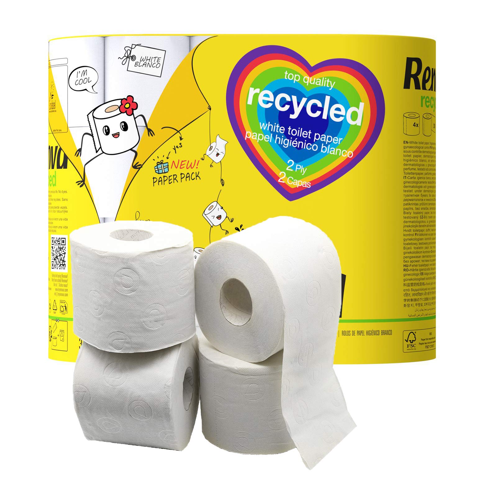 Renova 100% Recycled Toilet Paper Wrapped in Paper - 4 Double Rolls