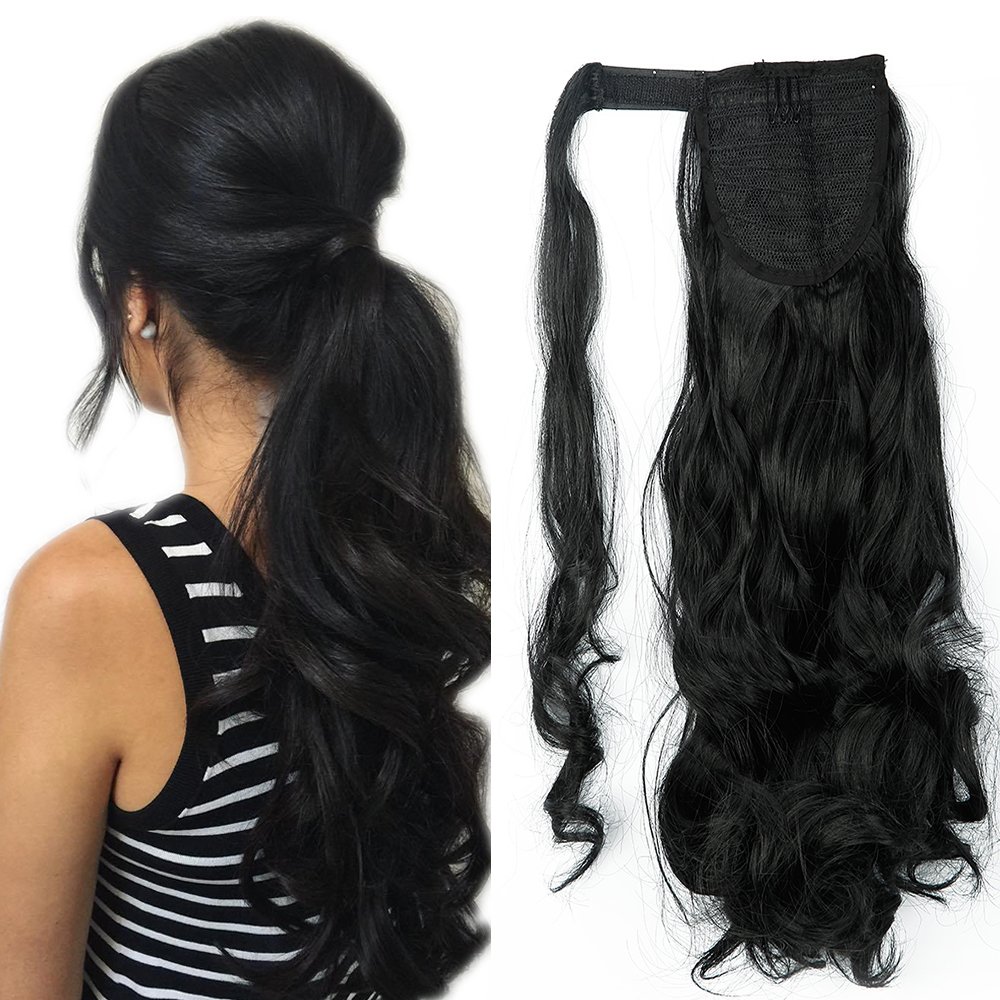 32"(81cm) SEGO Coleta Postiza Larga Pelo Sintético Se Ve Natural [Castaño Oscuro] Extensiones de Cabello Clip Cola Lisa Ponytail Extension (140g) — view 49