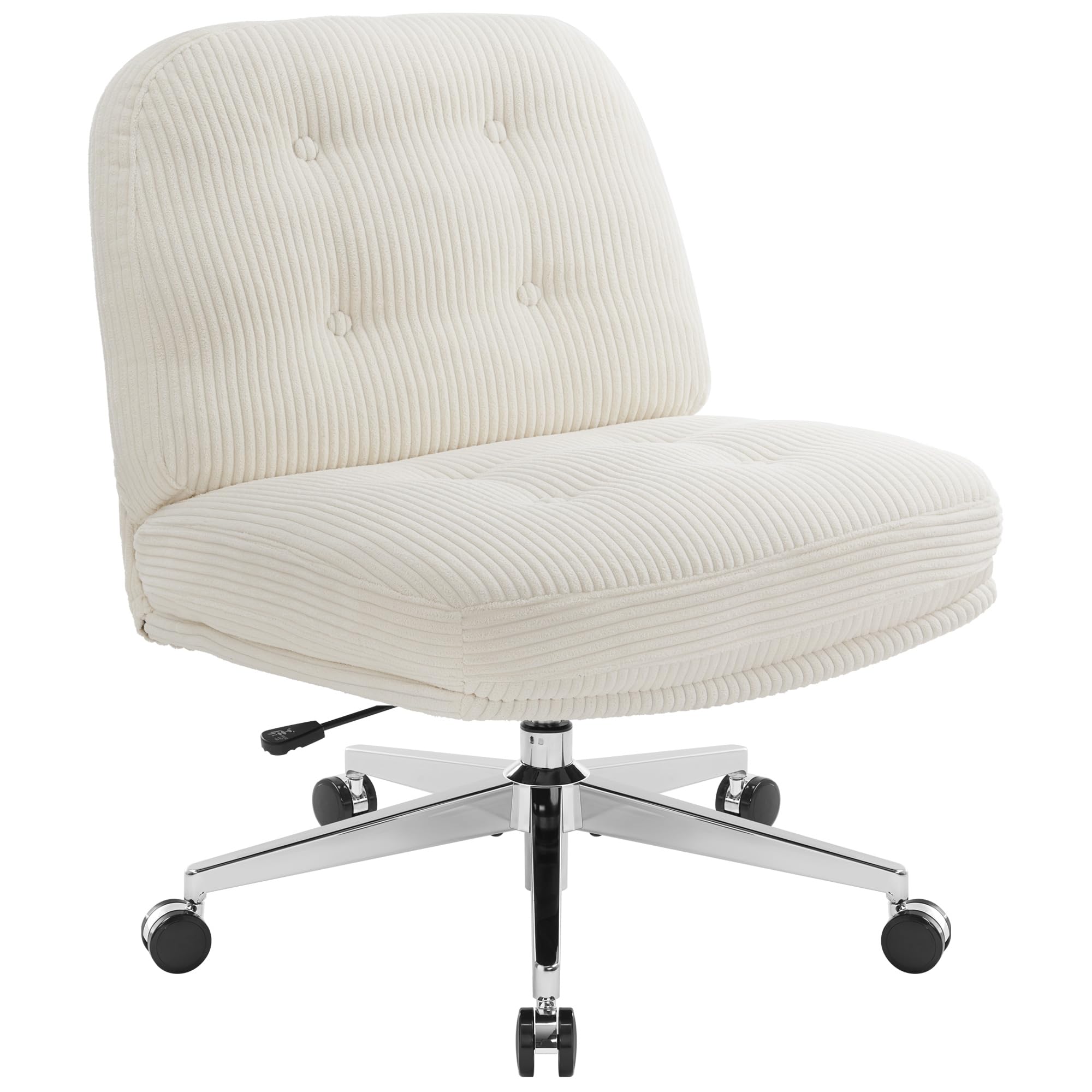 IWMH Cross Legged Office Chair with Wheels,Wide Seat Armless Office Chair