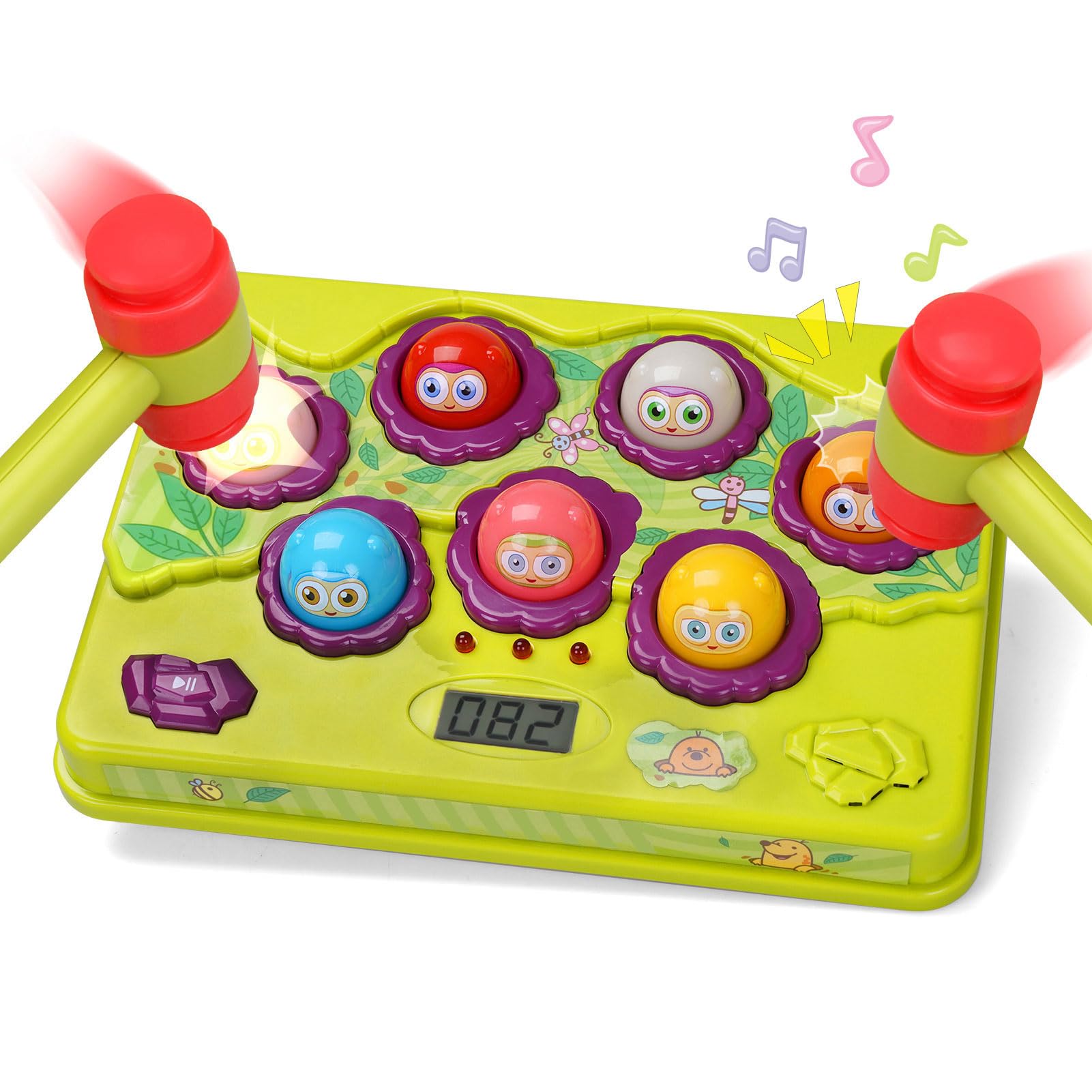 FS Pound Gopher Game for Toddler 3 4 5 6 Year Old Boys and Girls, Interactive Pounding Toys with Sound and Light, Hammer Toys for Kids Ages 4-8, PK Mode with 2 Hammer