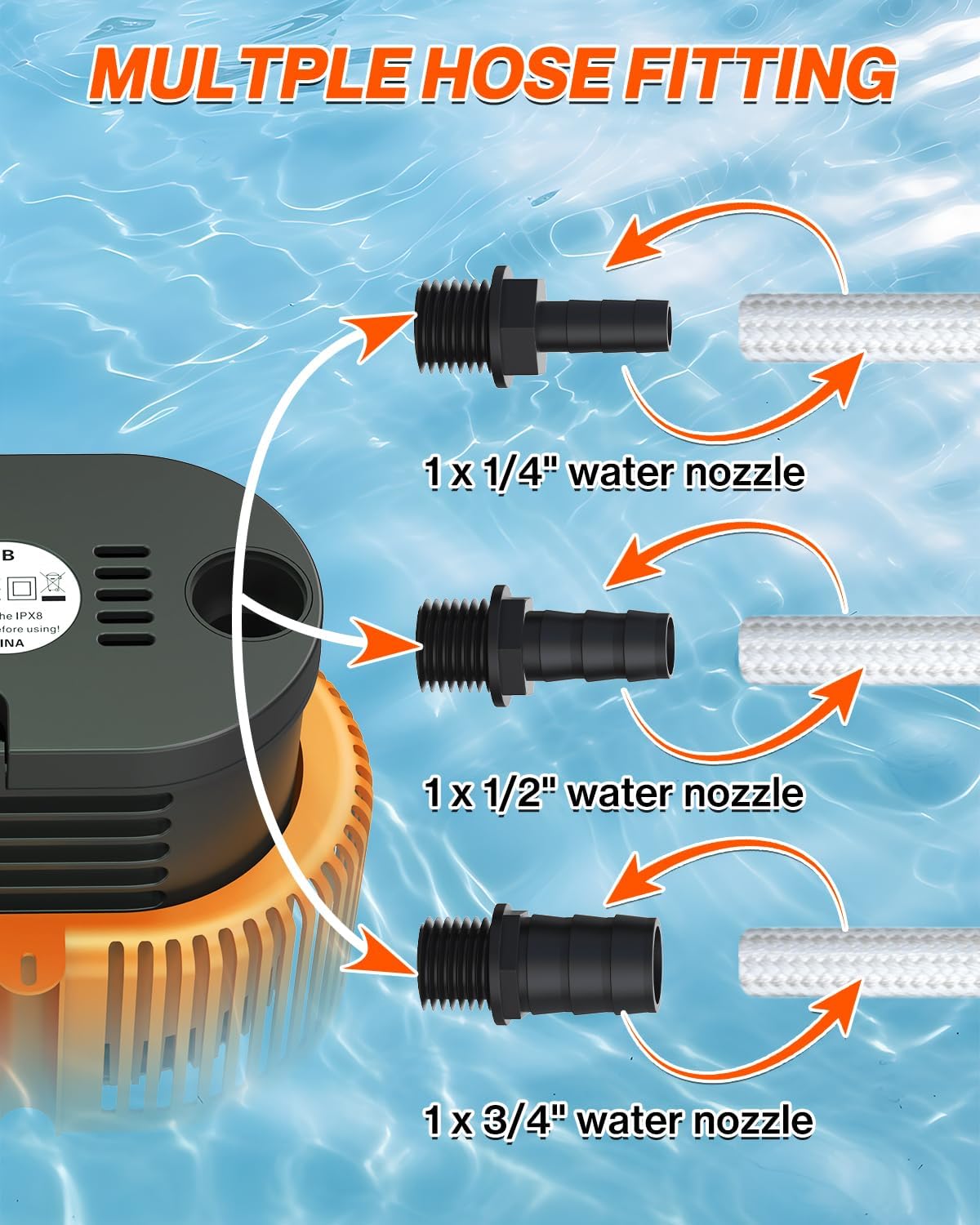 Pool Cover Pump above Ground - Submersible Water Sump Pump Swimming Water Removal Pumps, with Drainage Hose & 25 Feet Extra Long Power Cord, 850 GPH inGround, 3 Adapters