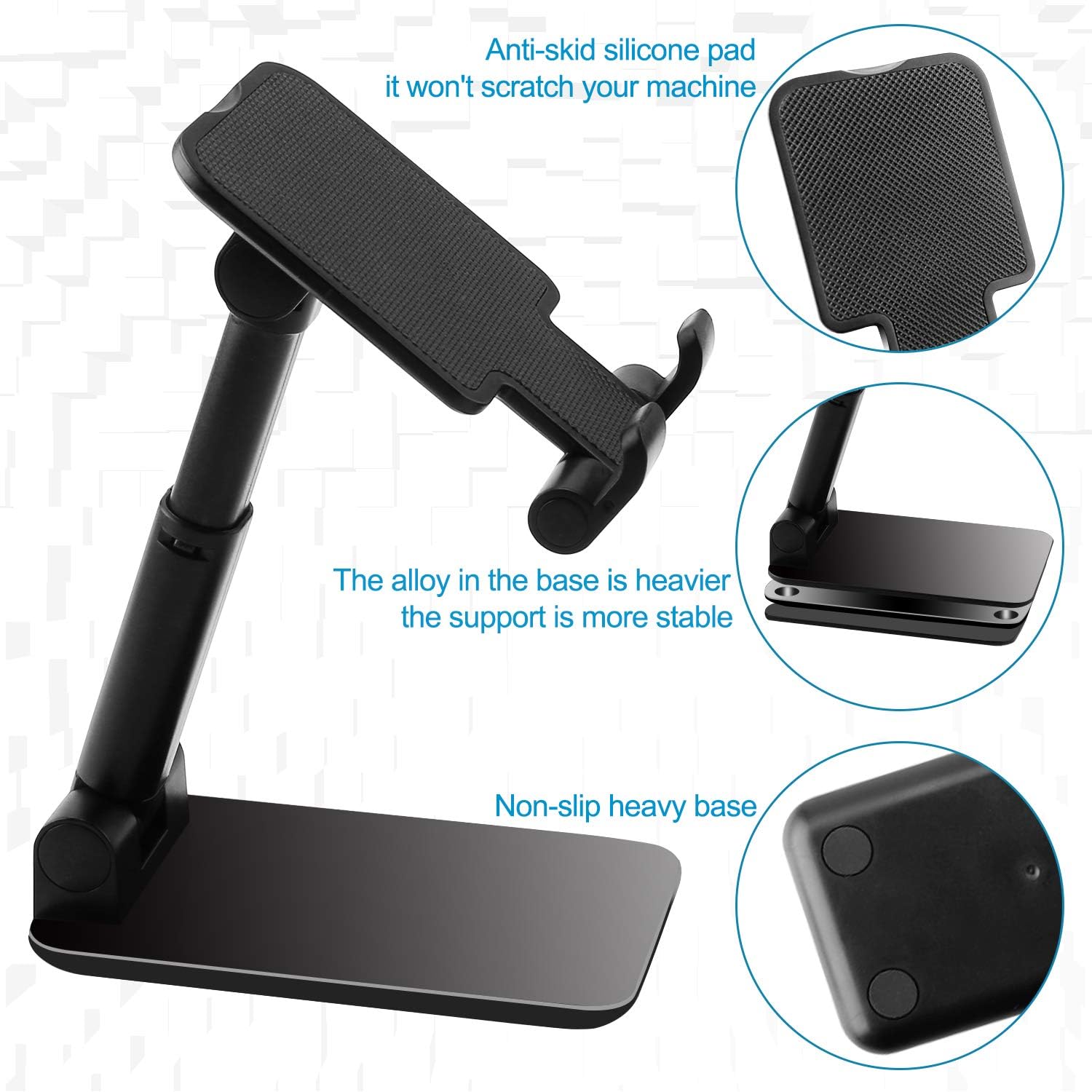 Elimoons 2Pack Cell Phone Stand For Desk, Portable Foldable Cell Phone Holder Adjustable Height and Angle Phone Holder Desktop Sturdy Stand Compatible with Smartphone/Switch/iphone/ipad/Tablet（4"-11"）