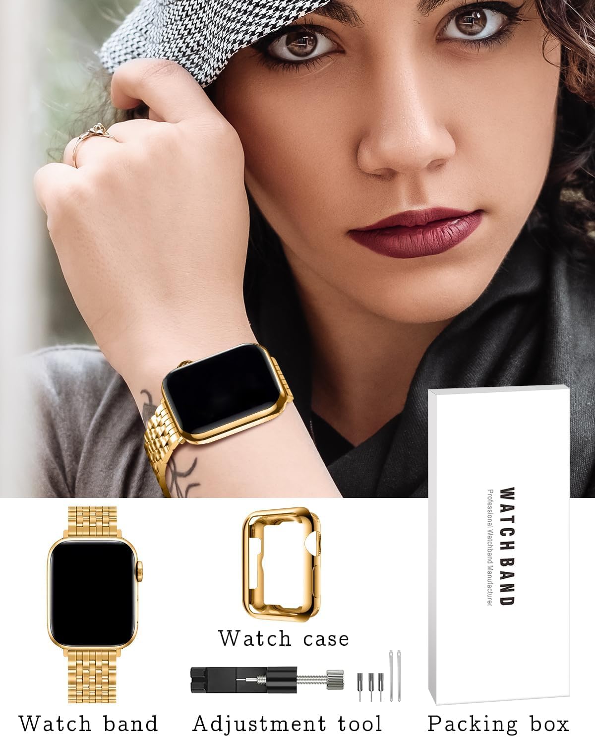 Slim Metal Band with Apple Watch Band 40mm 41mm 38mm 45mm 44mm 42mm, Dressy Stainless Steel Chain Strap for Women Man iWatch Bands Series 9 8 7 6 5 4 3 2 1 SE SE2 - Image 6