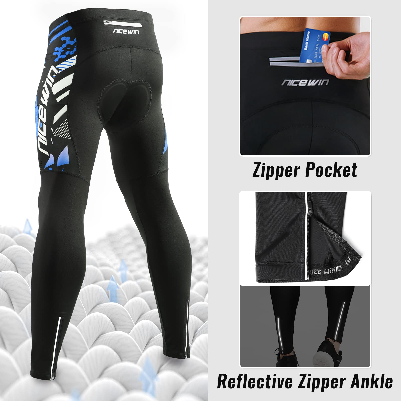 NICEWIN Pantaloni Lunghi da Ciclismo da Uomo, con Imbottitura 4D, Imbottiti, Invernali, Termici, Traspiranti, Antiurto