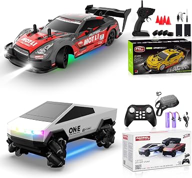 RC Drift Car 1/20 Scale 2.4GHz 4WD Remote Control Cars with Led Lights 22KM/H High Speed &1/28 Scale Gesture Sensing RC Stunt Cars Toys for 6-12 Years Old Boys Girls