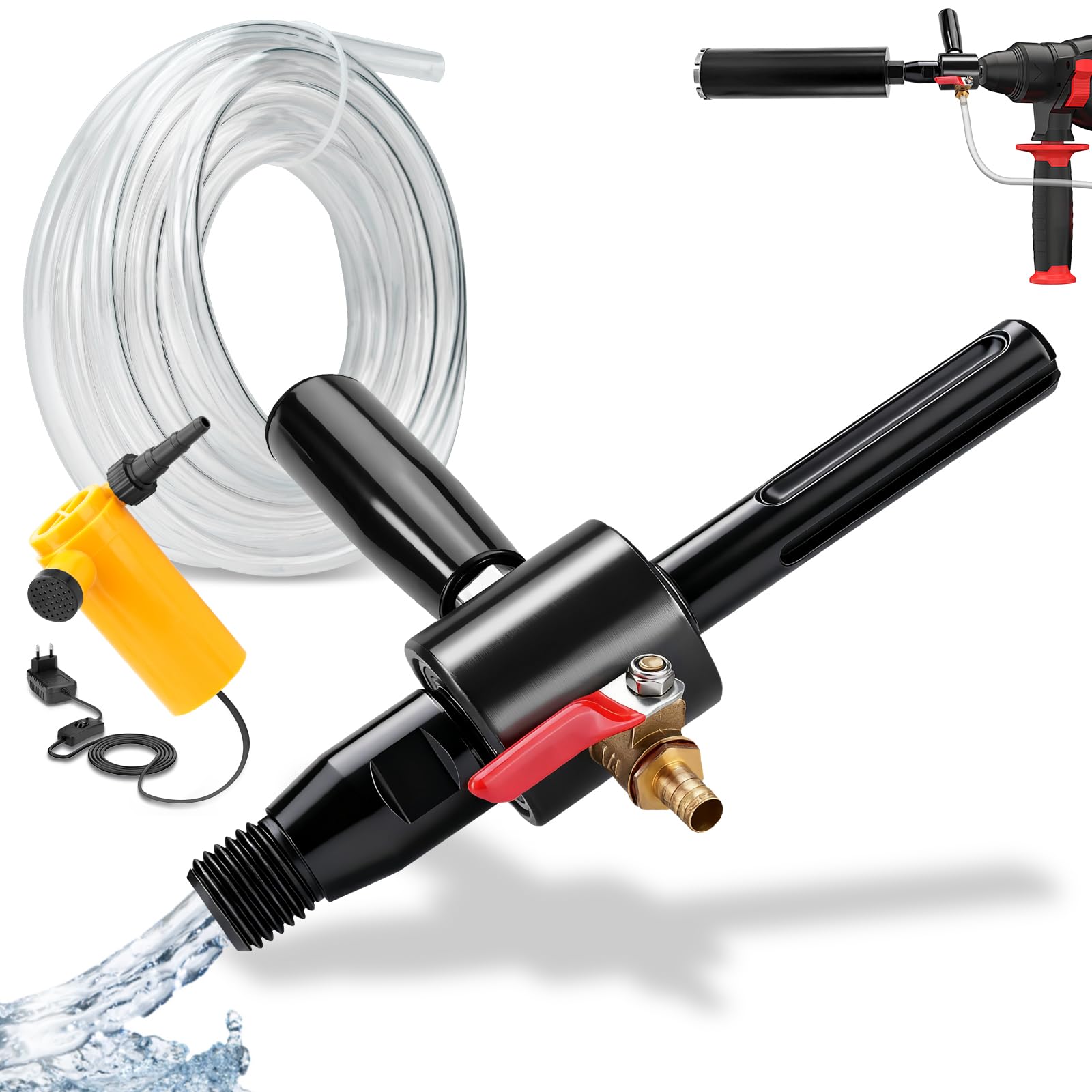 Adapter M22 auf SDS Max mit Automatisch Wasserspülung, Wassereinspritzung Möglich, inkl. 4m Wasserleitung + Wasserpumpe, SDS Max Adapter für Diamantbohrkrone Kernbohrer Bohrkrone Dosensenker