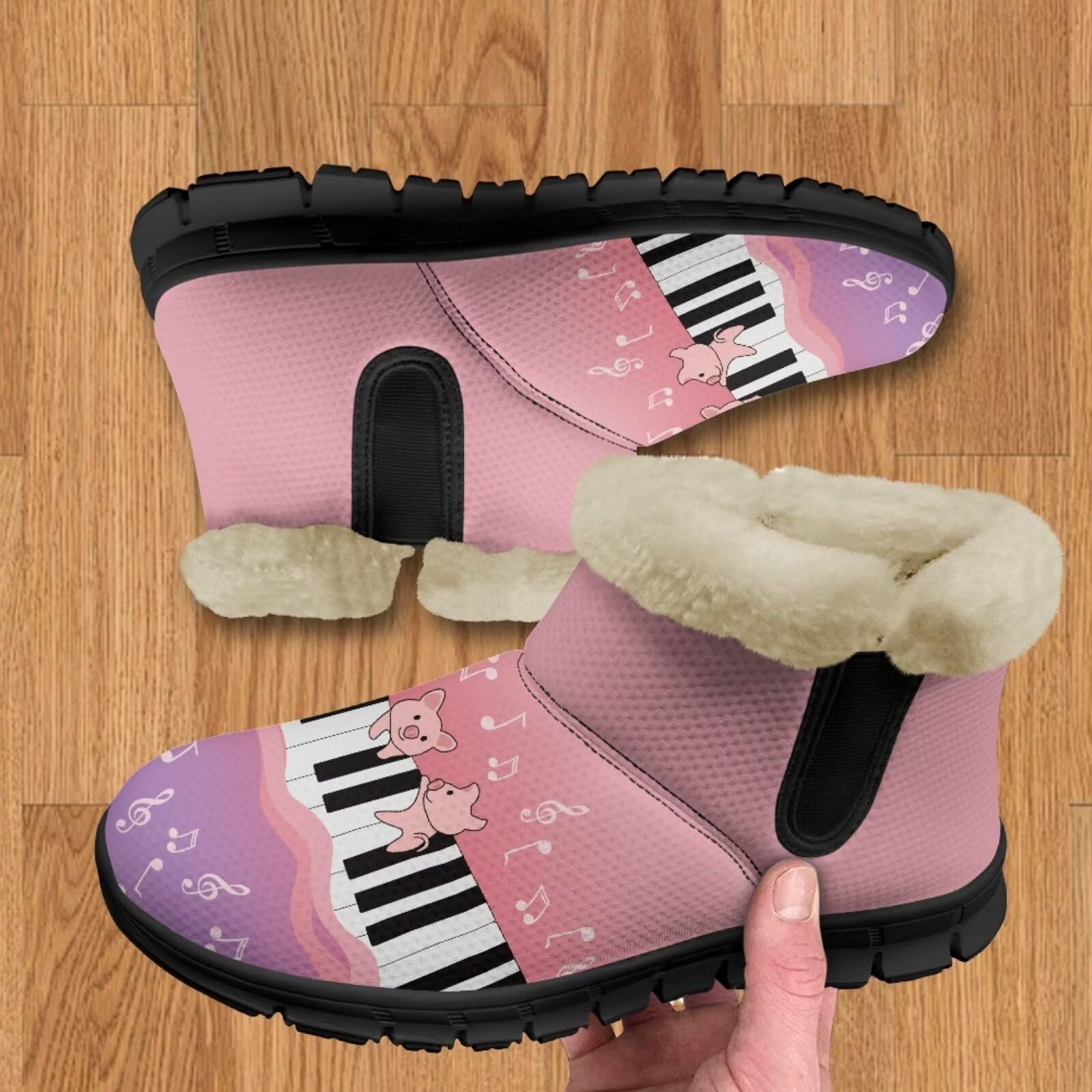 Jeiento Scarponi invernali da donna con note musicali, scarpe da donna, stivali da passeggio casual, Tastiera per pianoforte Pig, 40.5 EU