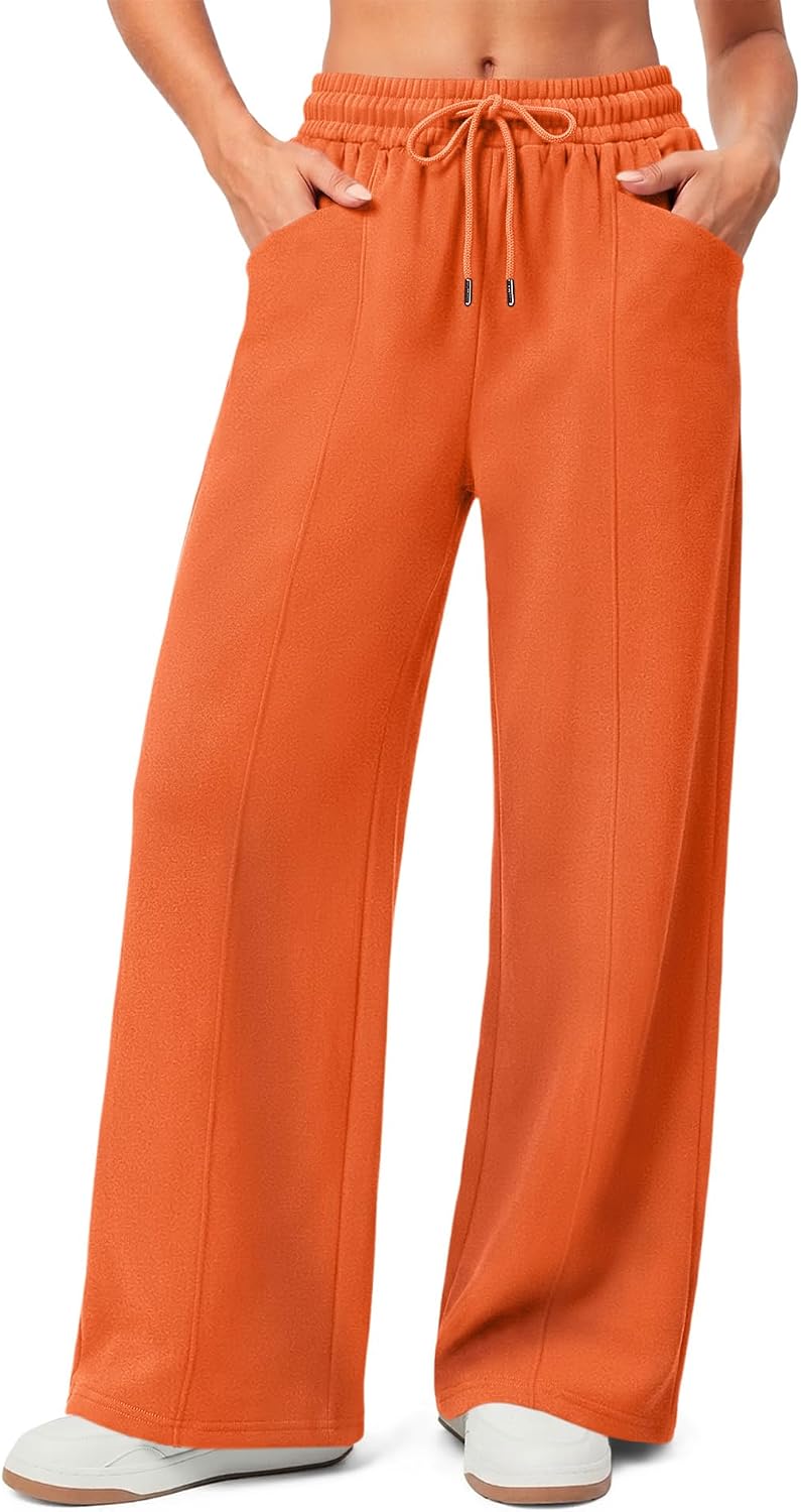 AKEWEI Wide Leg Womens Fleece Lined High Waisted Sweatpants with Pockets
