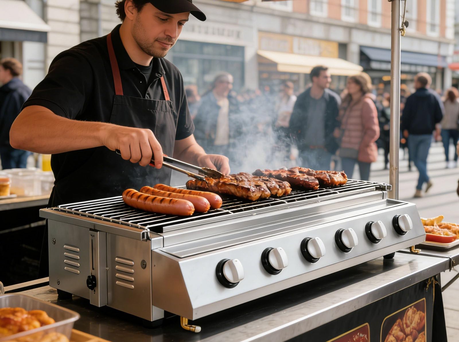 Grill stołowy, komercyjny grill gazowy LPG z ceramiczną technologią grzewczą, Wyjmowane kratki, regulowana wysokość i tacka na olej do użytku w kuchni A