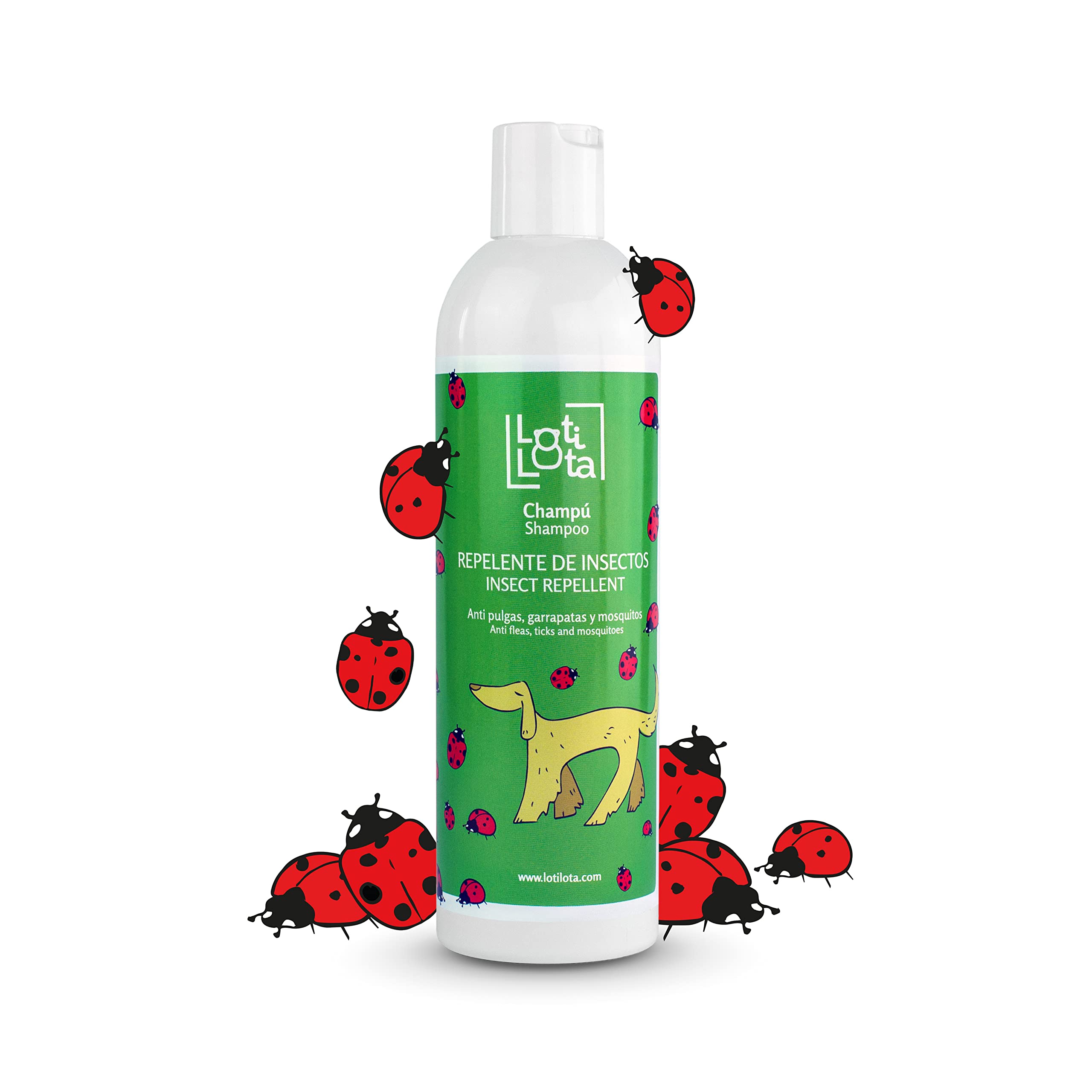 LOTI LOTA Champú Perros Repelente de Insectos 500 ml - CITRONELA Repelente Natural - pH Adaptado - Apto Uso frecuente - Todas Las Razas y Apto para Todas Las Edades