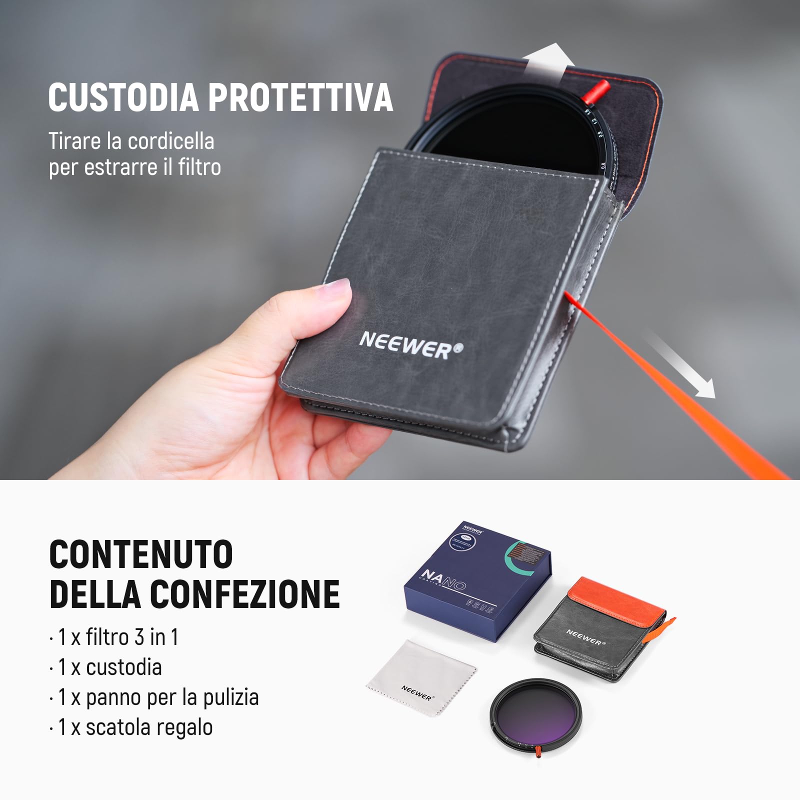 NEEWER 67mm 3in1 Filtro ND Variabile+CPL+Black Diffusion 1/4 Filtro Per Effetto Mist Cinematic, Filtro Effetto a Densità Neutra Polarizzatore Circolare in Vetro Ottico HD Multistrato con Custodia