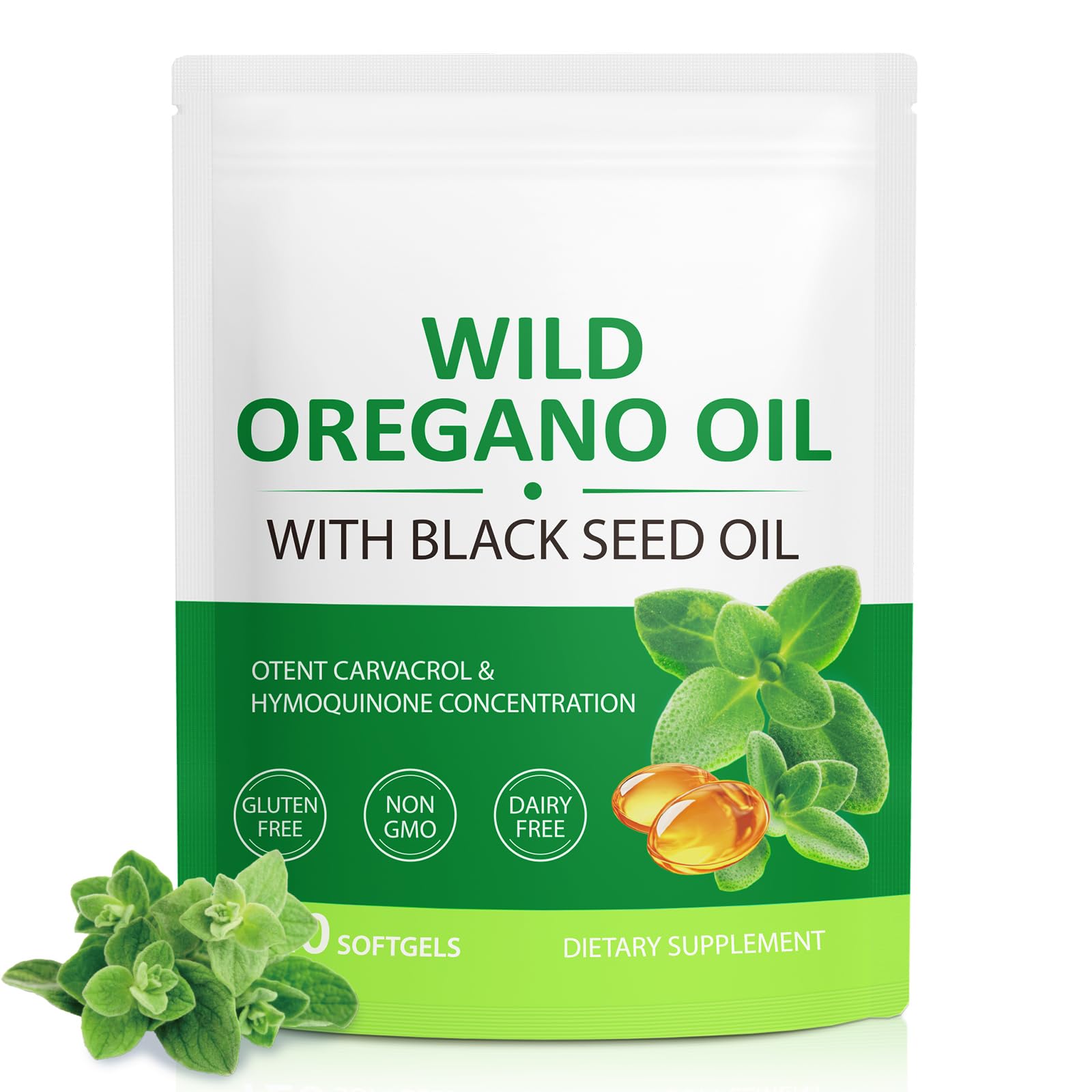 Oregano Oil Softgels Organic, 2 in 1 Formulated with Black Seed Oil 200mg, 120 Count Oregano Oil Supplement Capsules, Natural Defense Supplement, Non-GMO, Dairy Free, Gluten Free