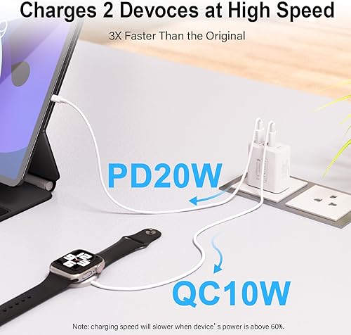 Miniatura 5 de Bloque de cargador de pared USB C cubo de cargador para iPhone caja de carga de enchufe PD de 20 W adaptador de corriente de doble puerto compatible