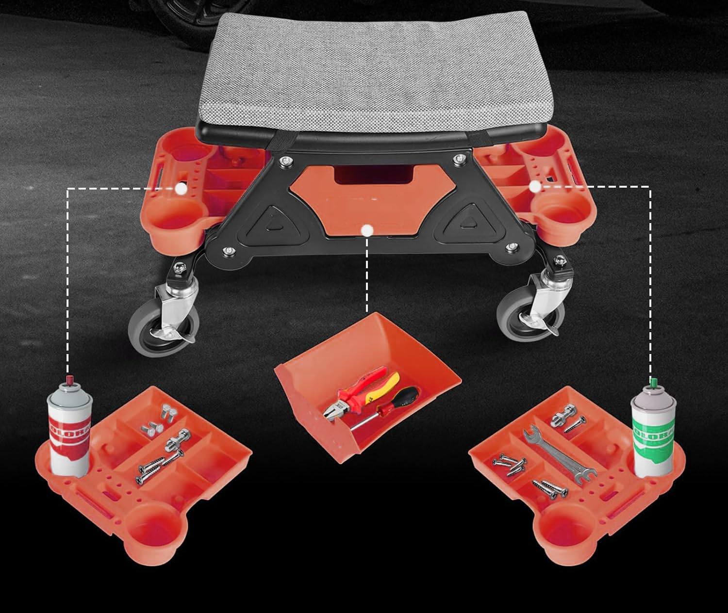 JOMAFA Asiento Taburete de Taller con Bandeja extraibles y Ruedas, Carga hasta 125 kg
