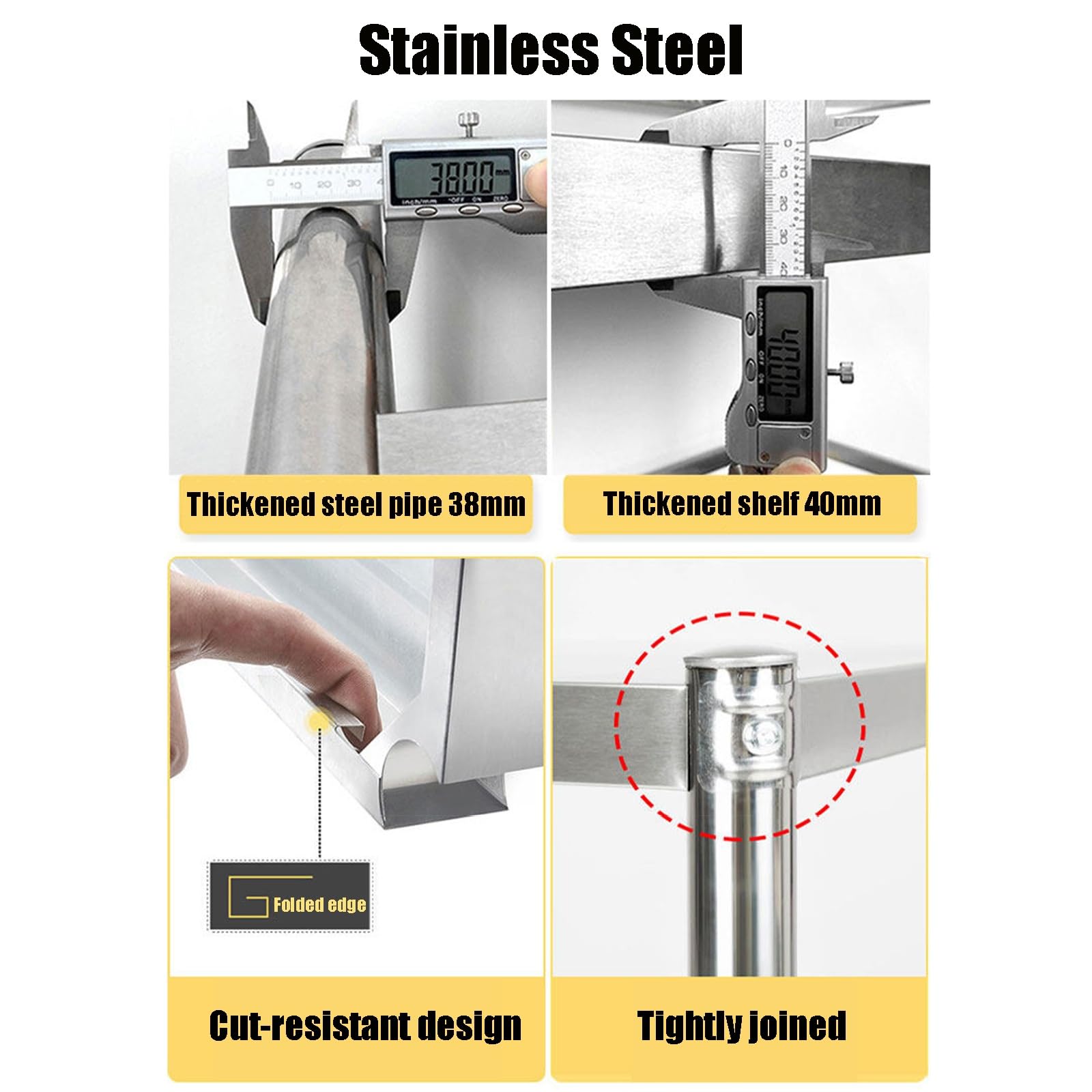 Carrello da cucina a 3 ripiani in acciaio inox, con ruote, scaffale multiuso con guardrail, altezza 100 cm, grande carrello portaoggetti per uso domestico o ristorante