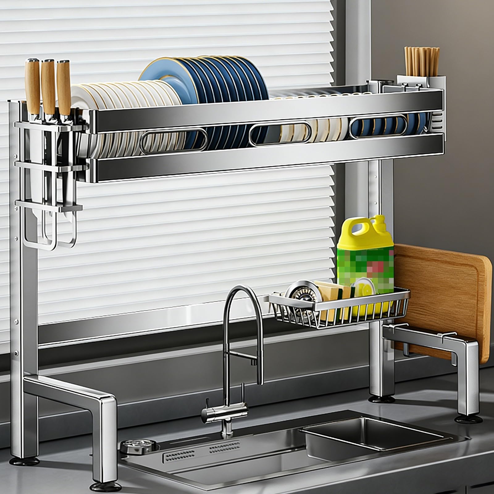 THNSAWX Stainless Steel Dish Drying Rack, Over Sink Dish Drainer Rack for Kitchen Counter, Space-Saving, Stable Load-Bearing, Multifunctional Kitchen Organizers Shelf(85cm/33.4in,1 Tier)