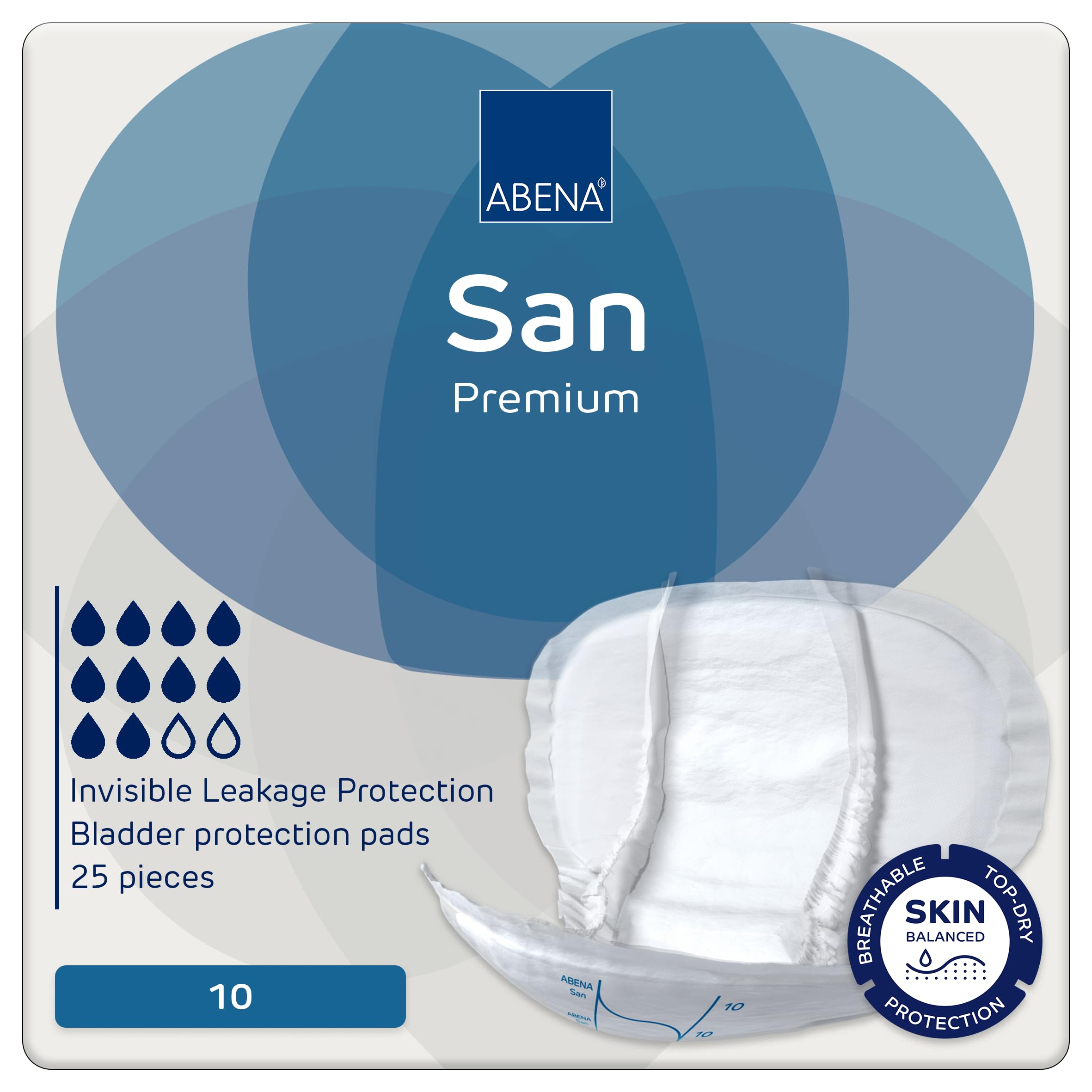 ABENA San Premium Mens & Womens Incontinence Pads, Breathable & Comfortable, Fast Absorption, Discreet & Effective Shaped - Premium 10, 2800ml Absorbency, 25PK
