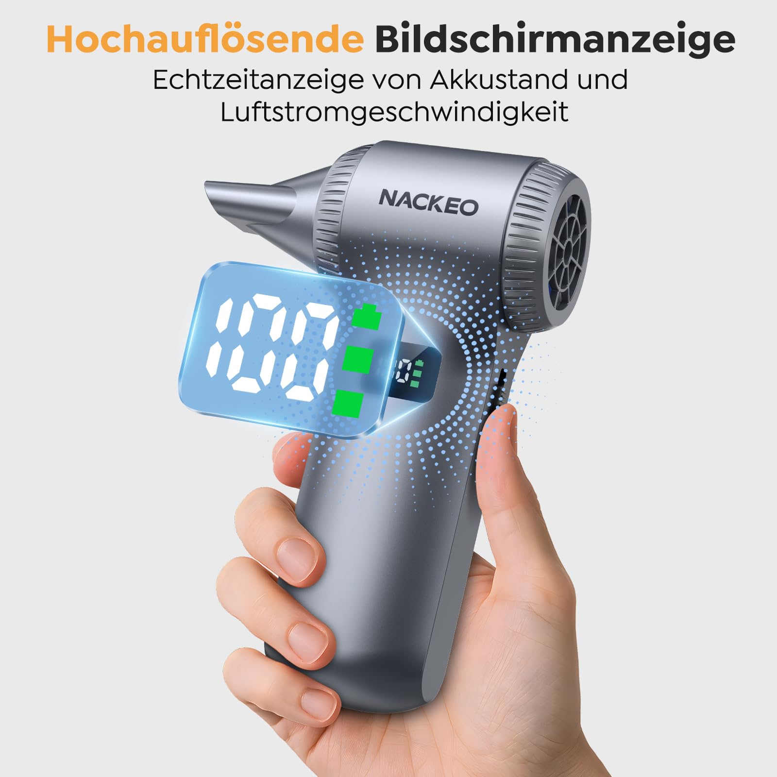 Elektrisches Staubgebläse 230000 U/min Akku 10500 mAh 100-stufig einstellbar LED-Licht