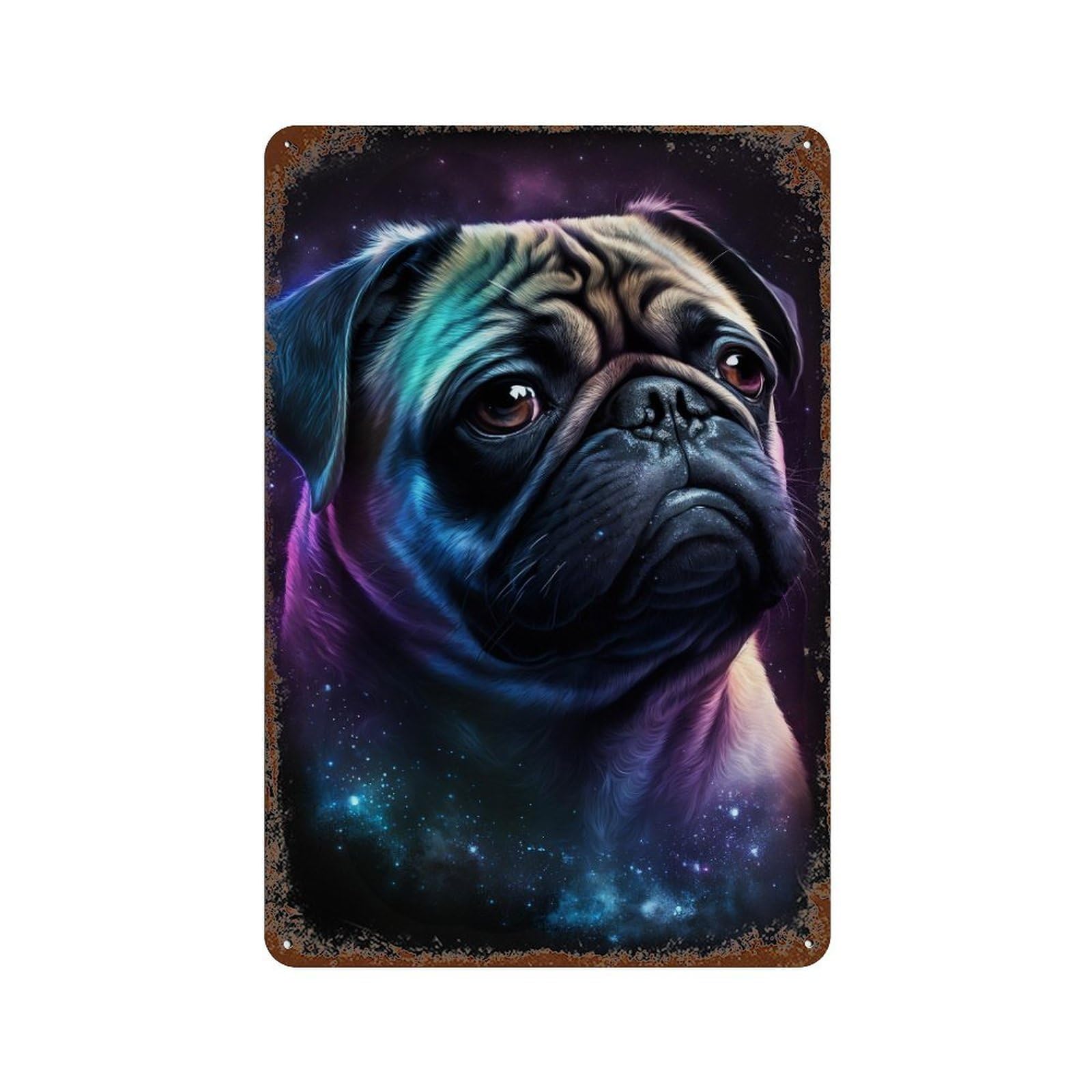 Cosmic Pug Portrait-4 Retro Metal Sign 11.8"x7.9", Ideal for Cafe, Home Bar And Lounge Decor