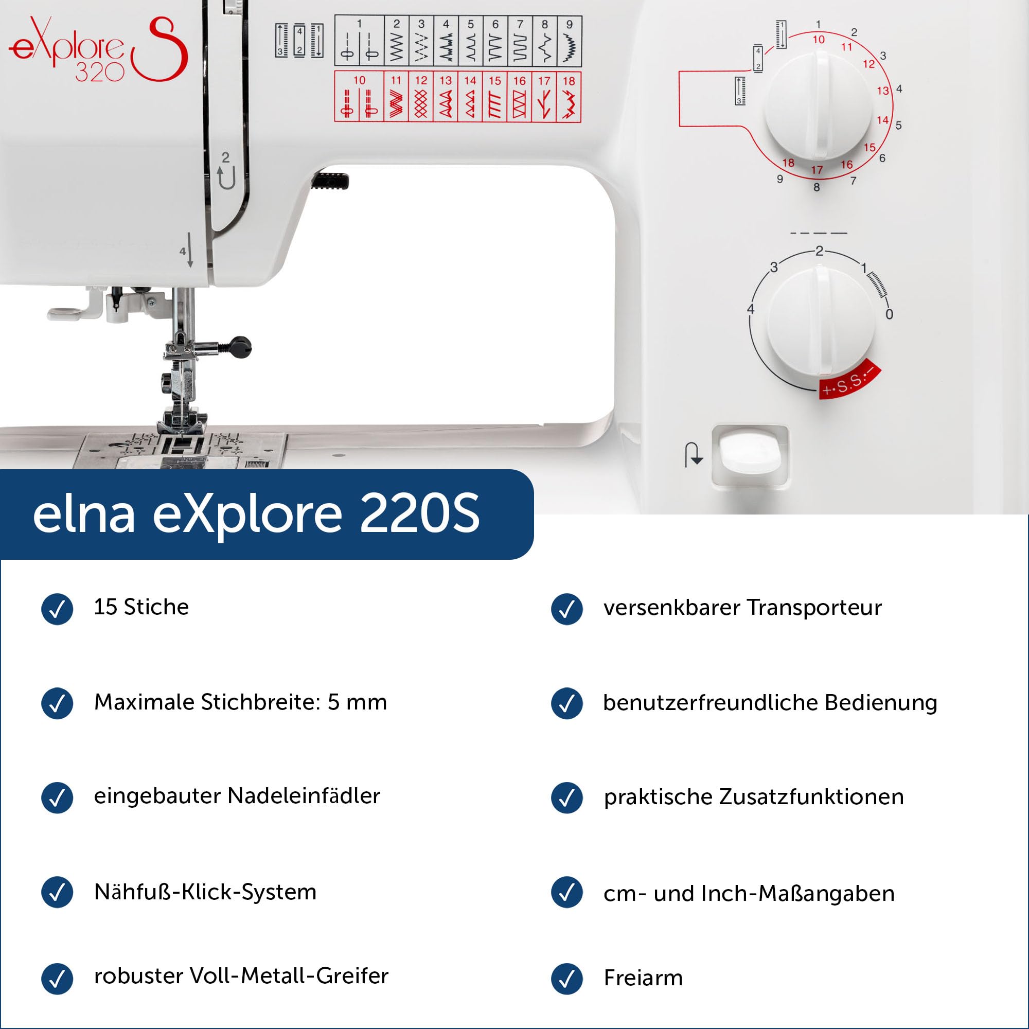 Elna eXplore 220S mechanische Nähmaschine (rot)