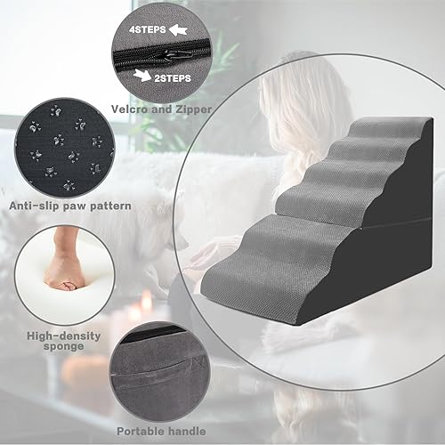 Miniatura 6 de Escaleras para perros para camas altas de 30 pulgadas de alto, escaleras para perros para cama alta, escaleras de espuma para mascotasescalón para