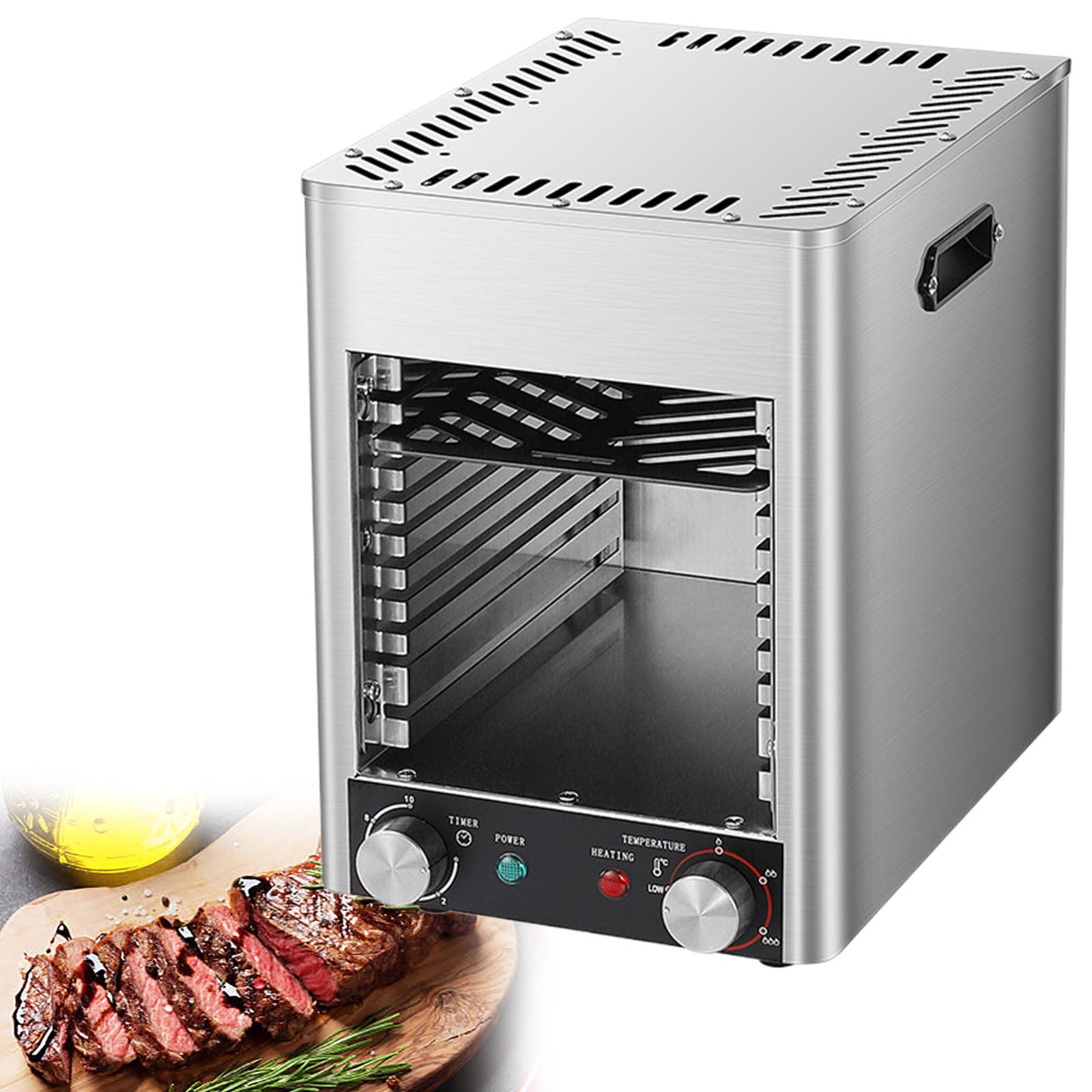 Grill do steków Gourmet (3400 W), jakość stekowniana, ceramiczne podgrzewanie do 800 ℃, wewnętrzna elektryczna stacja do grillowania i przypiekania, stal nierdzewna