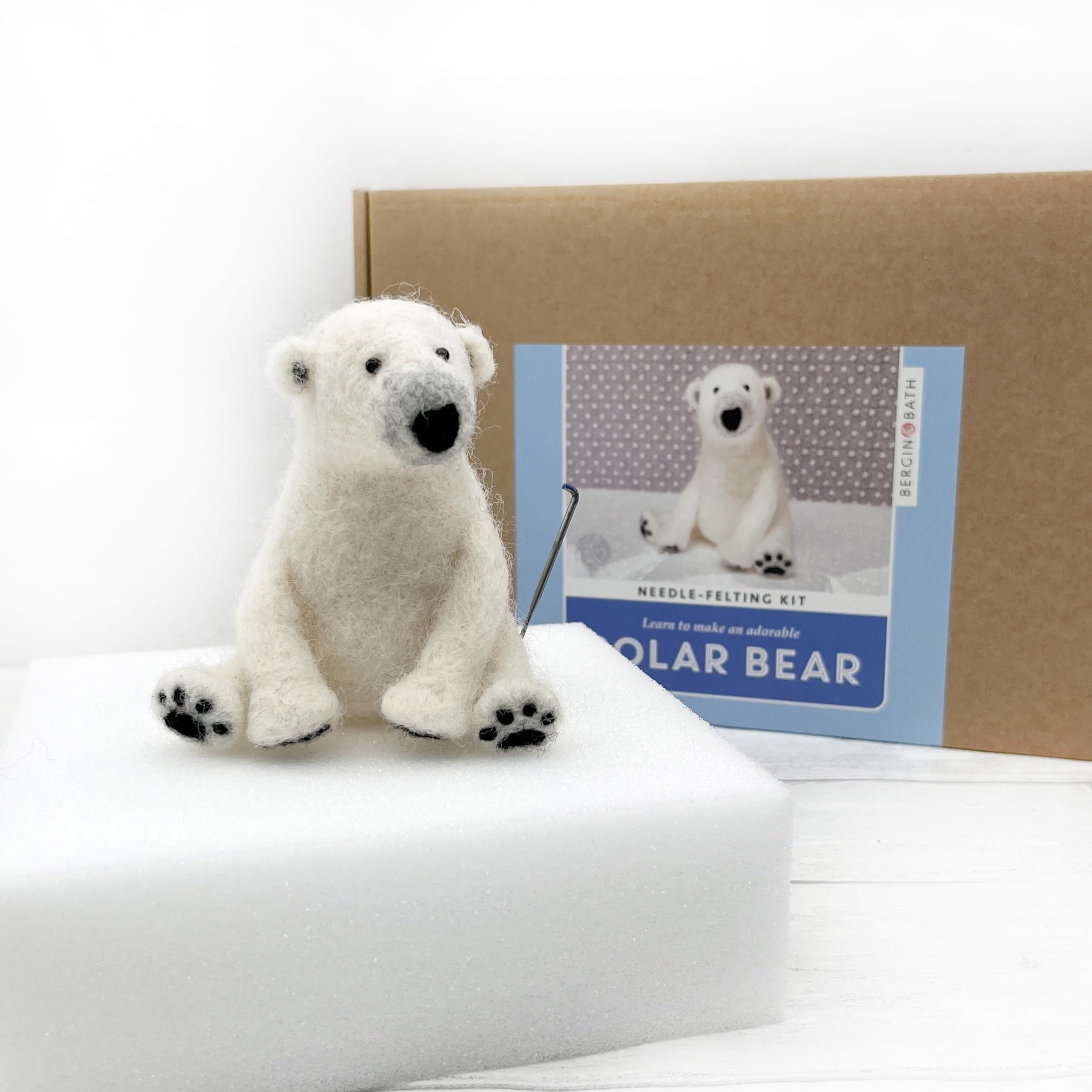 Bergin & Bath Needle Felting Kit, Polar Bear. Eco Friendly Craft kit for Adults and Teens. Learn How to Felt Wool. DIY Felting Supplies and Instructions for Beginners. (with Felting Mat)