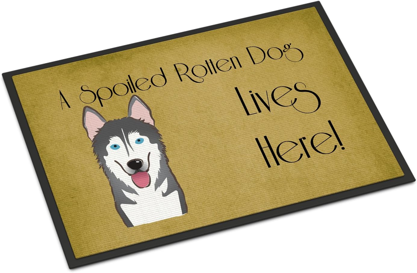 Caroline's Treasures BB1466MAT Alaskan Malamute Spoiled Dog Lives Here Doormat 18x27 Front Door Mat Indoor Outdoor Rugs for Entryway, Non Slip Washable Low Pile, 18H X 27W