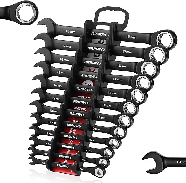 ARROW 12PCS Metric Ratcheting Wrench Set, Anti-Slip 6-18mm Combination Ratchet Wrench Set with Black Magnetic Tool Holder, Premium CRV Material, 72-Teeth, Corrosion-Resistant, Easy to Carry 