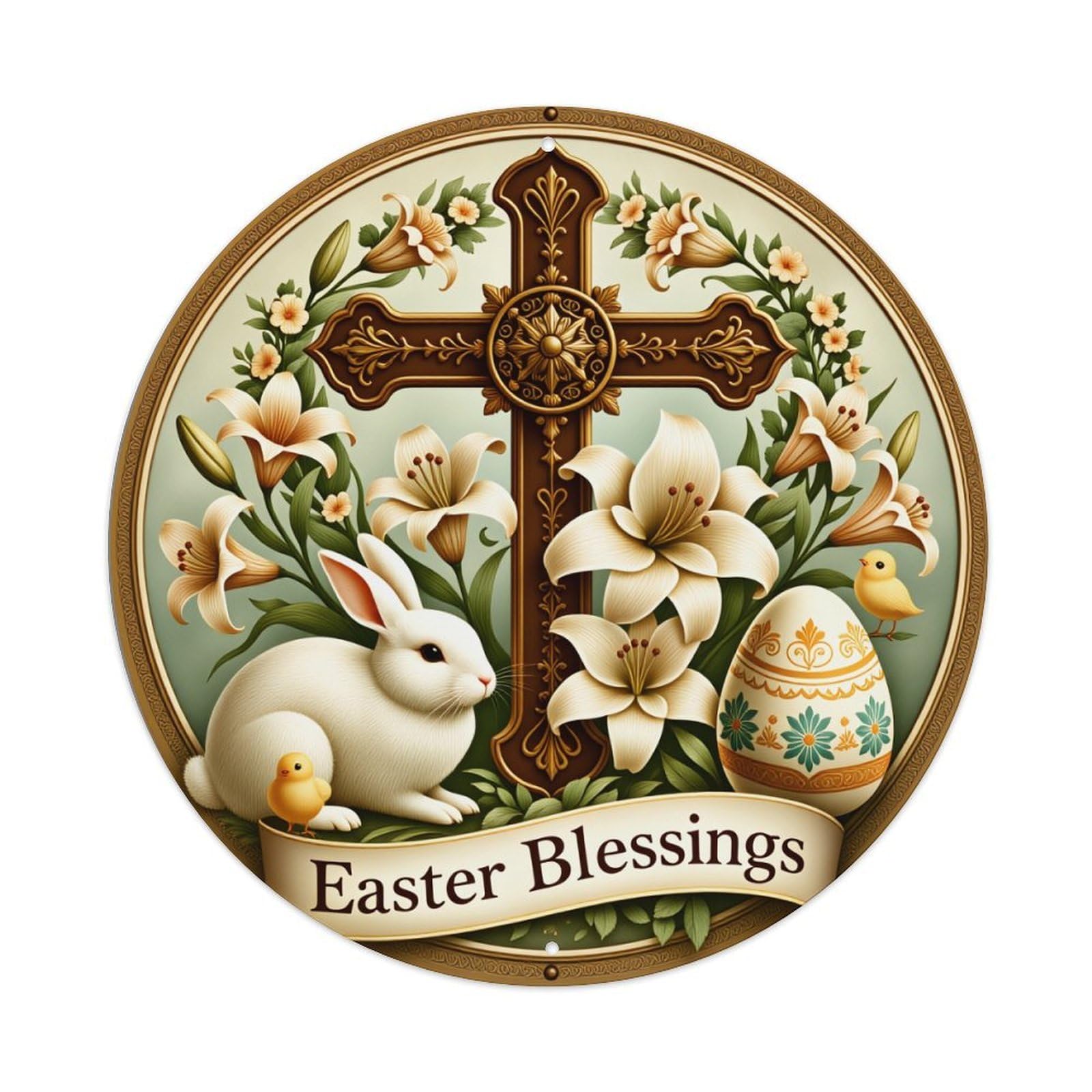 Easter Cross Bunny Flowers Egg Metal Tin Sign Vintage Garden Bedroom Cafe Bar Man Cave Home Wall Decor Metal Poster 8x8 inches