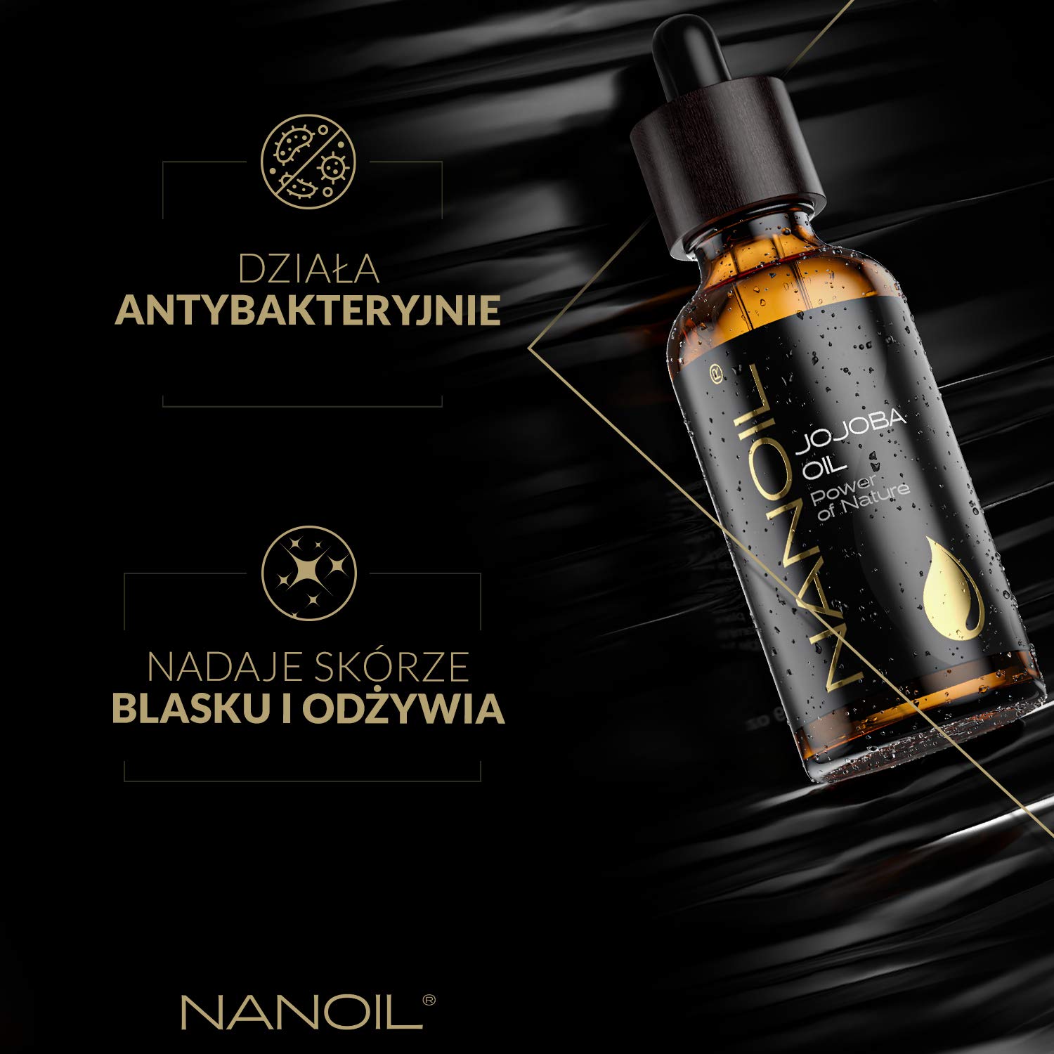 Olejek Nanoil 50 ml - naturalny, zimnotłoczony i nierafinowany olejek do pielęgnacji włosów, ciała i twarzy, odżywiający, nawilżający (Jojoba)