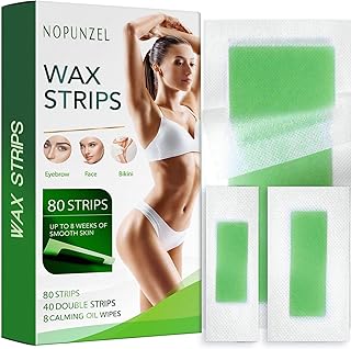 Nopunzel Wax Strip 80 counts, Waxing Strips, Wax strips for Hair Removal, Body Wax Strips For Men & Women, At Home Waxing Kit for Face Legs Brazilian Arms Underarm Bikini, Wax Strips (3 Sizes) + 8 Calming Oil Wipes