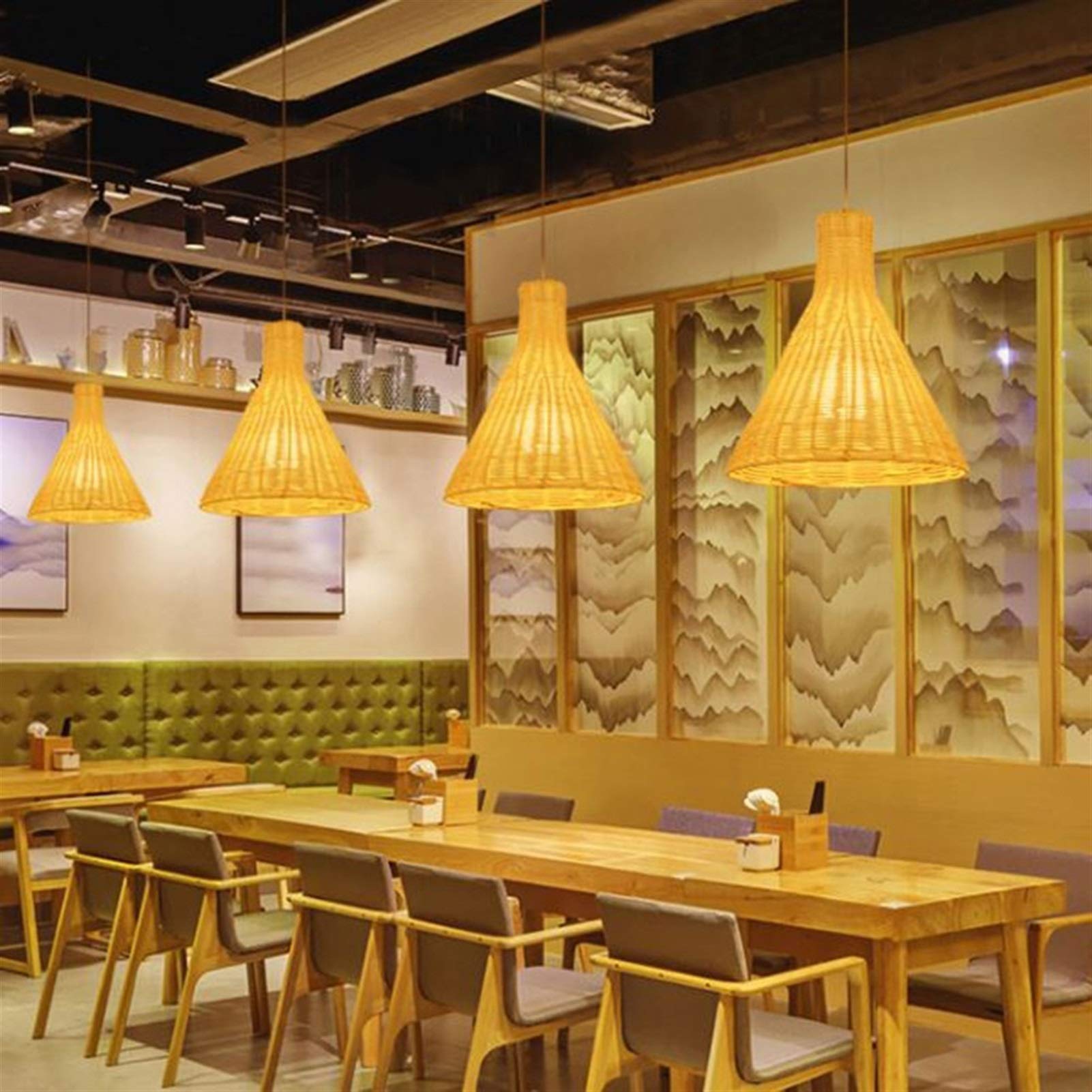Luxurious Chandelier Chandeliers,Japanese- Retro Lamp Ceiling Light Weaving Lampshade Chandelier Sushi Place Hanging Lamp Base for Restaurant Bedroom Good Made in China