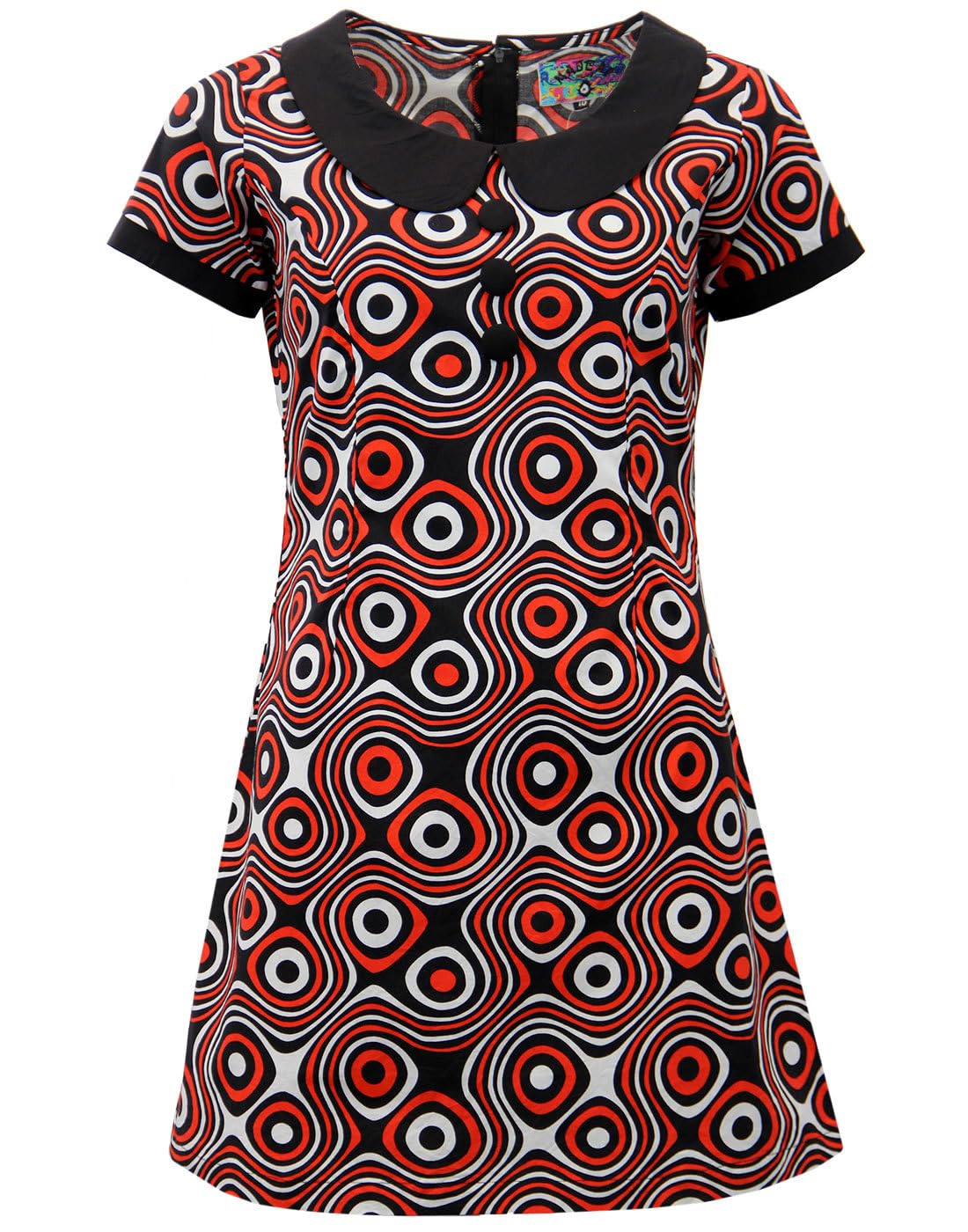 Madcap England Women's Black/Red/White Retro 1960S 60S Sixties Mod Mini Peter Pan Collar Dress Dollierocker Op Art Print Mc202 (10, )