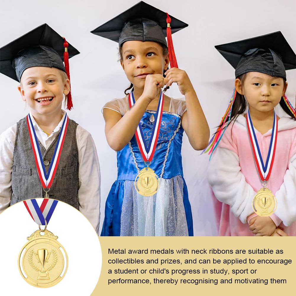 12 Medaglie D'Oro Per Sport E Premi | Metallo Con Nastro | Per Studenti, Atleti Bambini