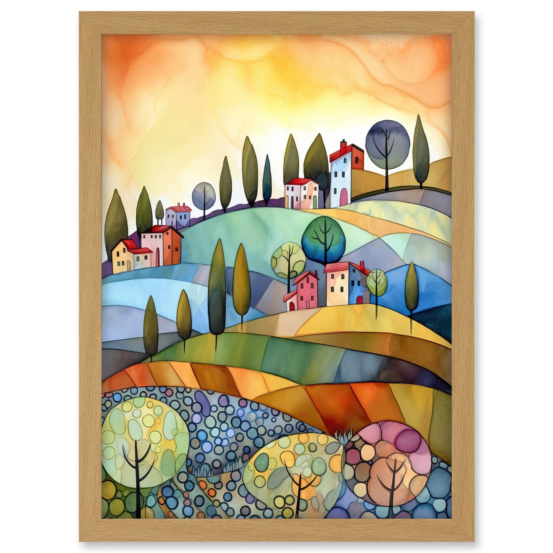 Artery8 Italian Countryside Midsummer Landscape Folk Art Artwork Framed A3 Wall Art Print