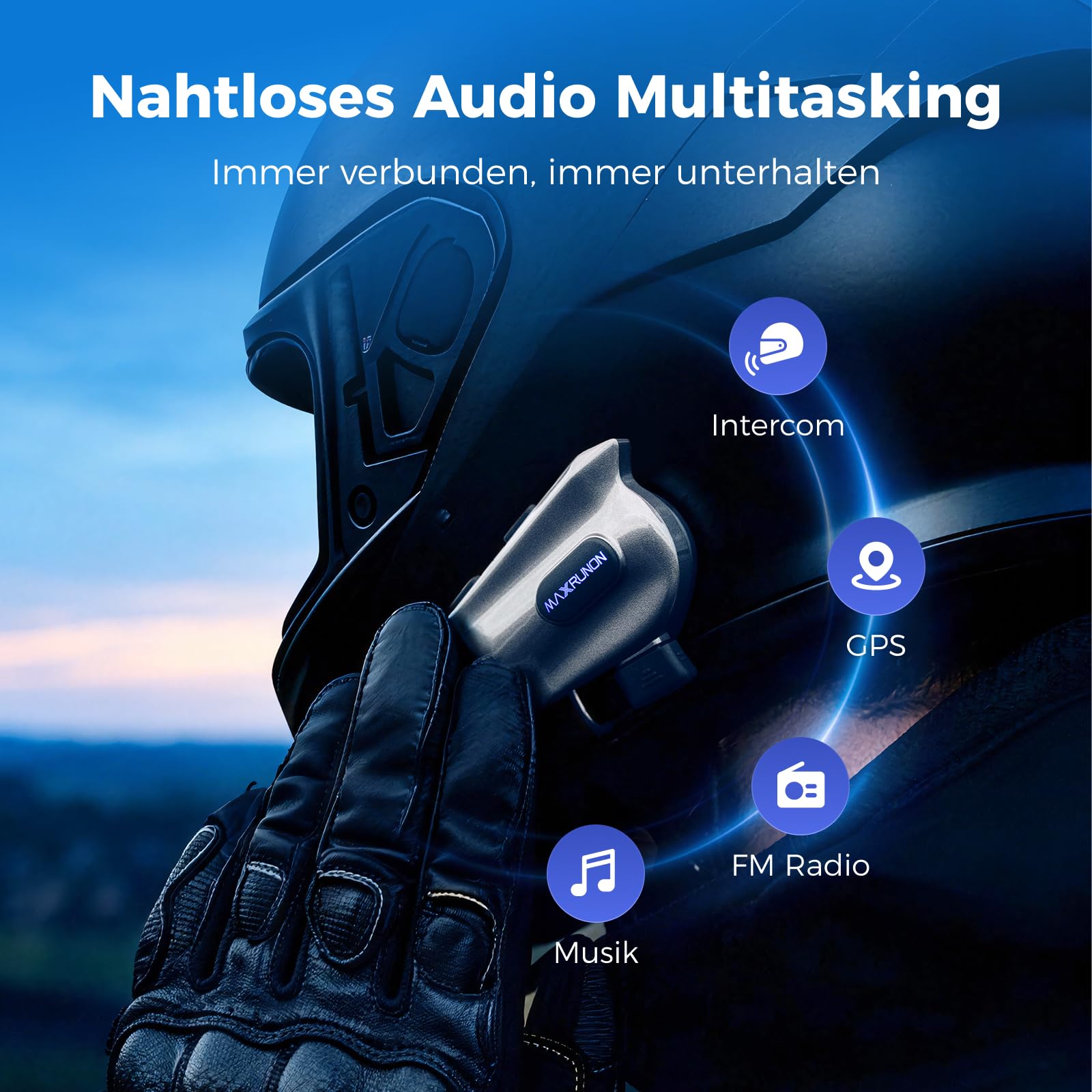 2Y Motorrad Bluetooth Headset, Helm Kommunikationssystem für 2 Personen, Reichweite bis zu 500 m, unterstützt Audio-Multitasking, IPX5 wasserdicht, Freisprecheinrichtung mit FM-Radio, 1 Pack