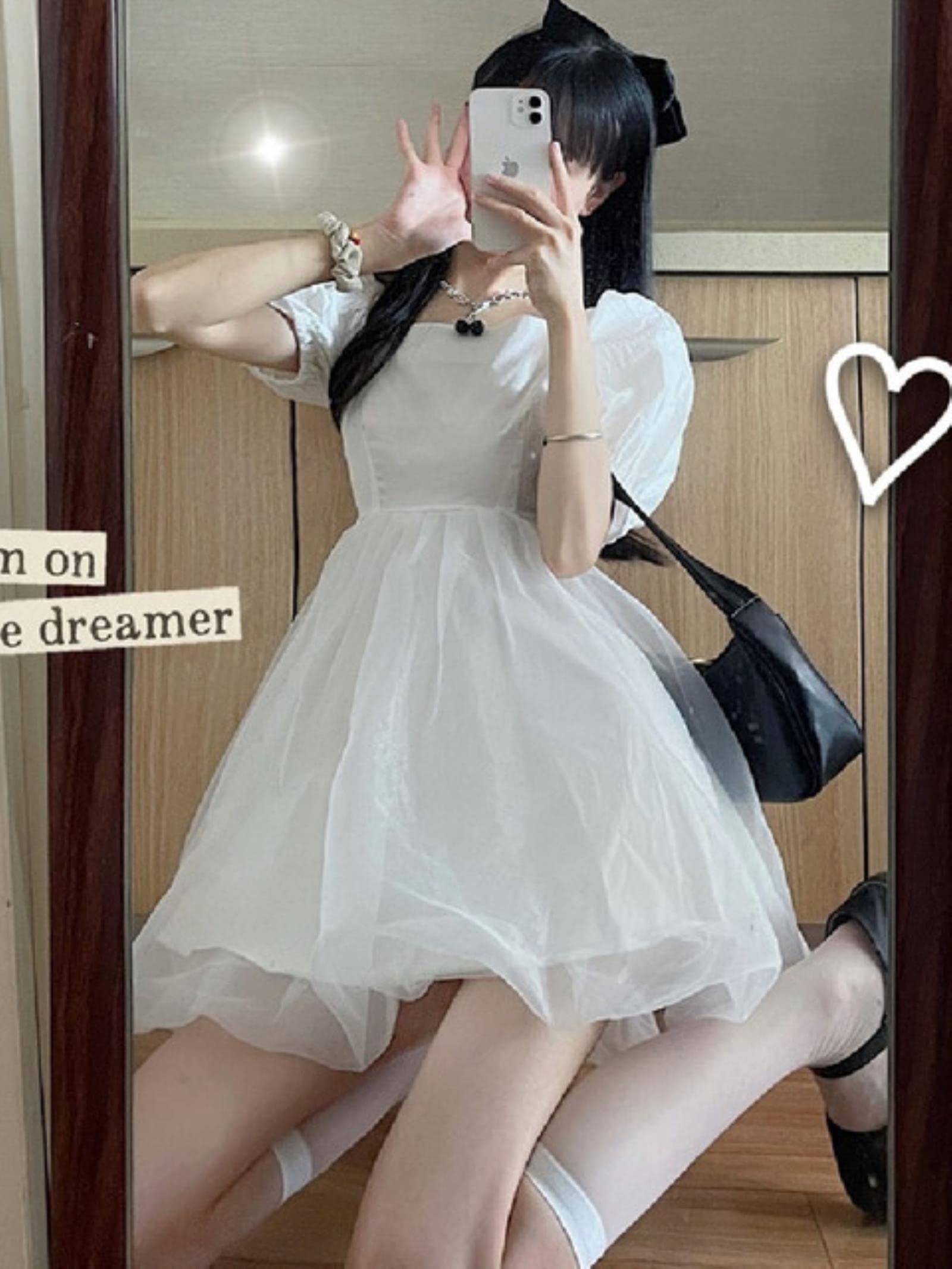 Diann Women's White Vintage Harajuku Streetwear Mini Dress Summer Japanese Gothic Dark Punk Style Mesh Ball Gown Dress Y2k Party Cute Dresses-,One Size