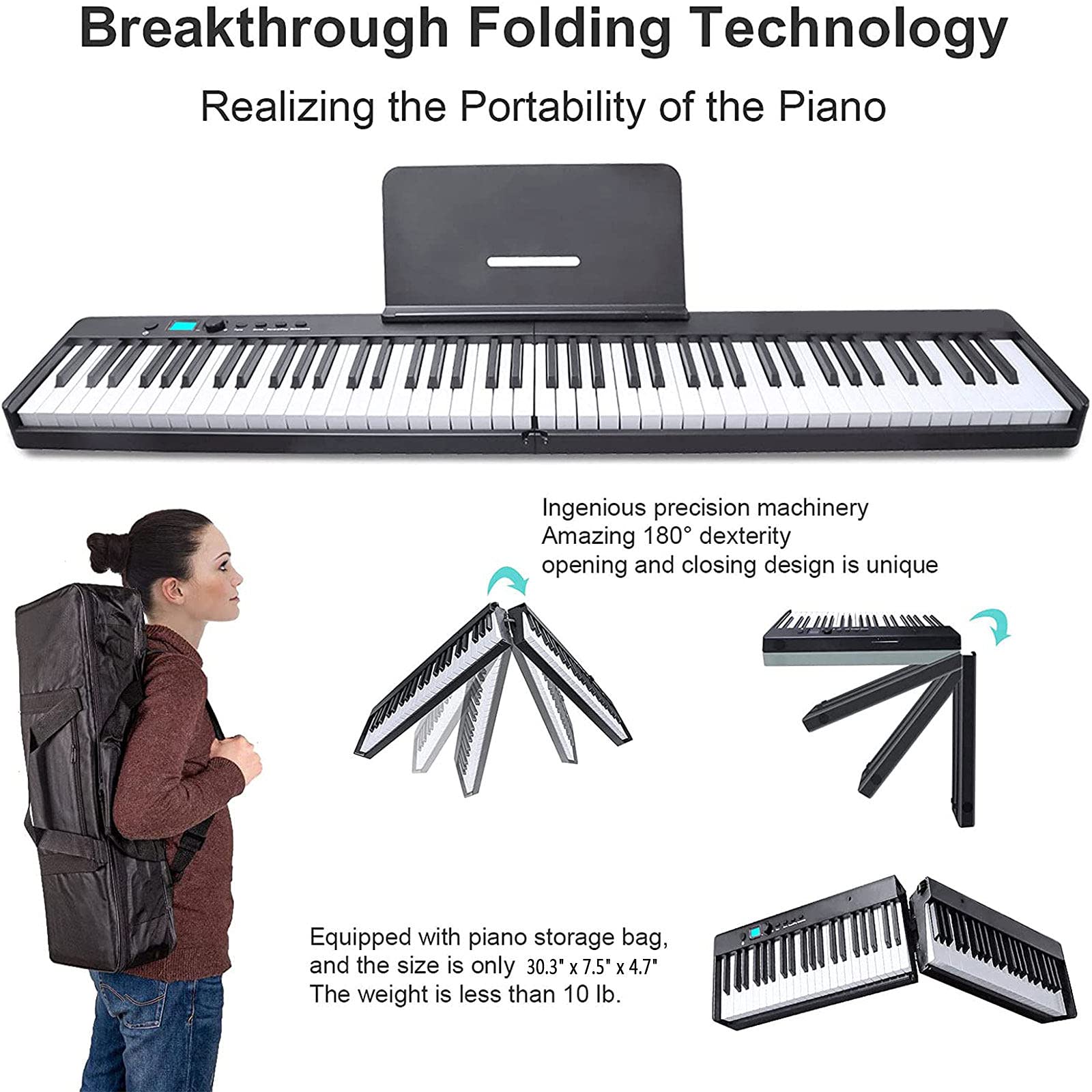 88 Piano Tastiera Pieghevole a Chiave, Piano elettronico Portatile, 128 ritmi per Pianoforte Digitale per Bambini Midi, Batteria Ricaricabile, Pianoforte Digitale Pieghevole per Principianti, Bambini