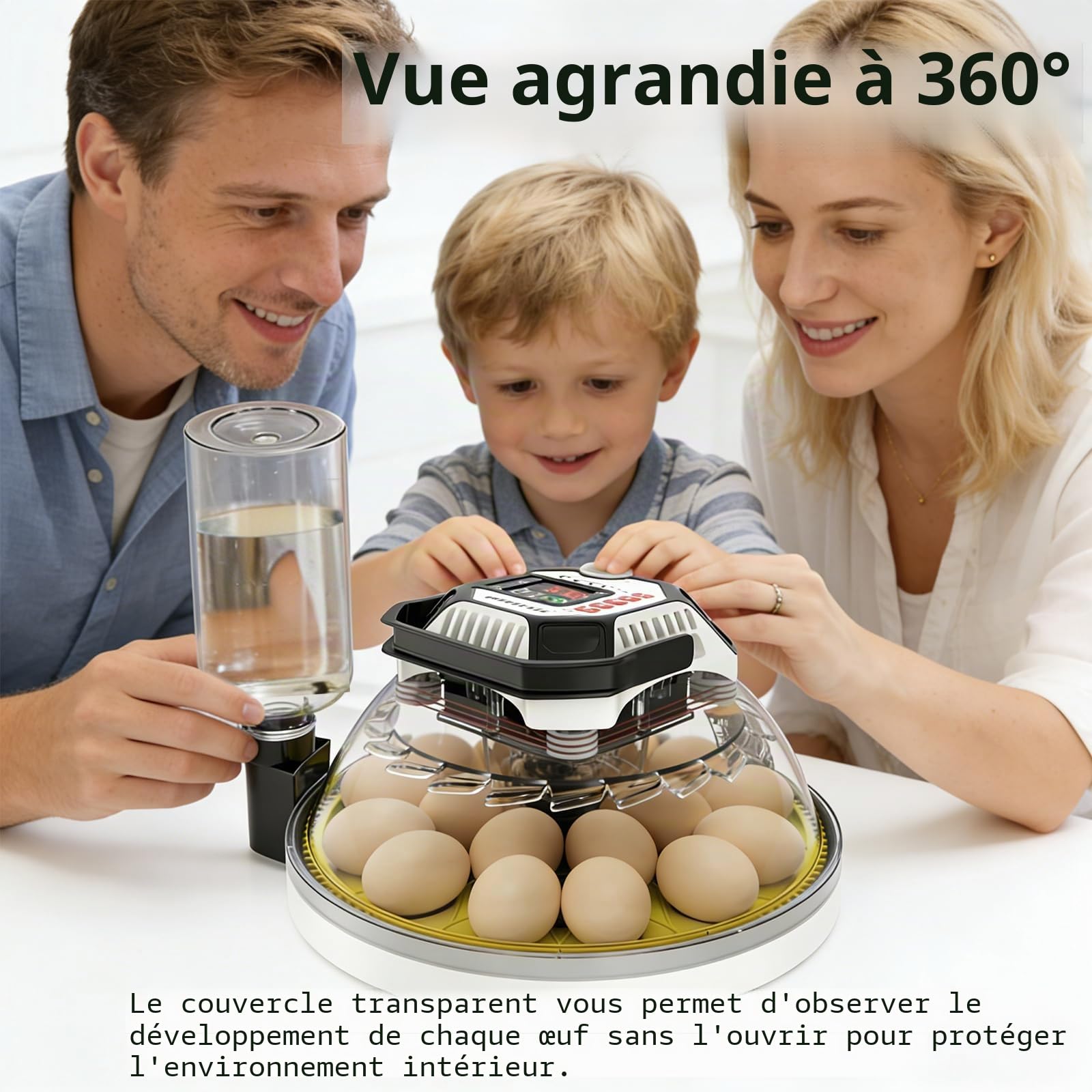 Couveuse Oeuf Automatique 18 Œufs Incubateur oeuf Brumisation auto remplissage Contrôle auto humidité température uniforme Retournement Œufs Auto poule canard oie caille