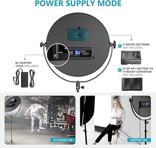 Miniatura 6 de Neewer Iluminación LED bicolor redonda de estudio, luz ultrafina de flapjack con borde de estudio, luz de retrato regulable de 18''45.5cm 70 W, con