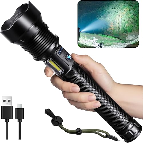 Linternas recargables de alto lúmenes, linterna LED súper brillante con 7 modos e impermeable IPX7, enfoque ajustable, linterna táctica de mano