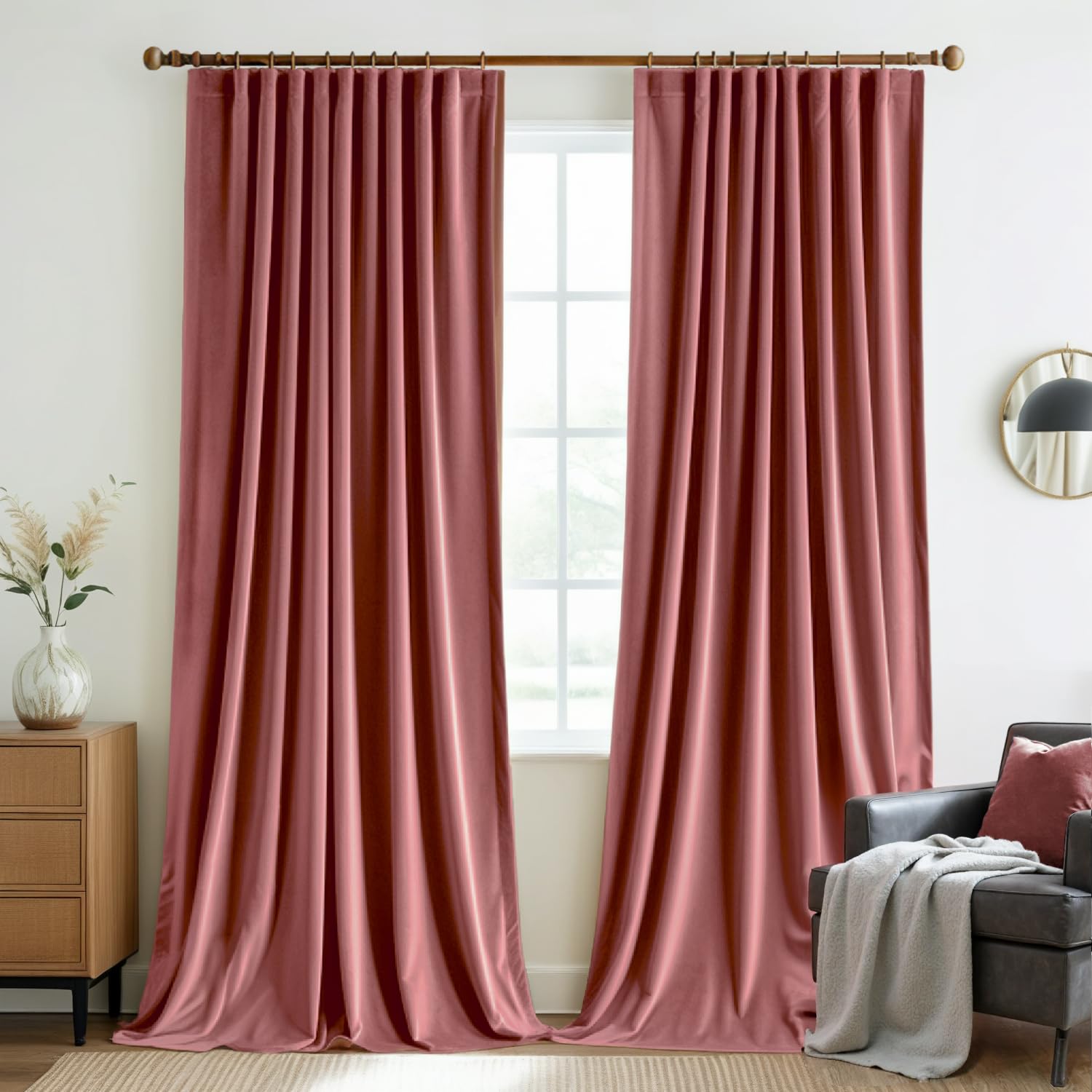 MIULEE Dusty Rose Pink Velvet Pinch Pleat Blackout Curtains 52" W x 84" L