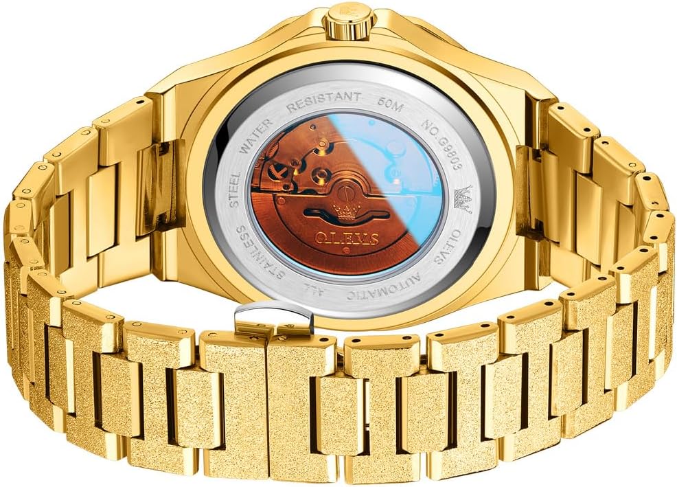 OLEVS Watch for Men Automatic Wristwatch Crystal Diamond Luminous Hands with 3ATM Waterproof Luxury Textured Bracelet Date Display