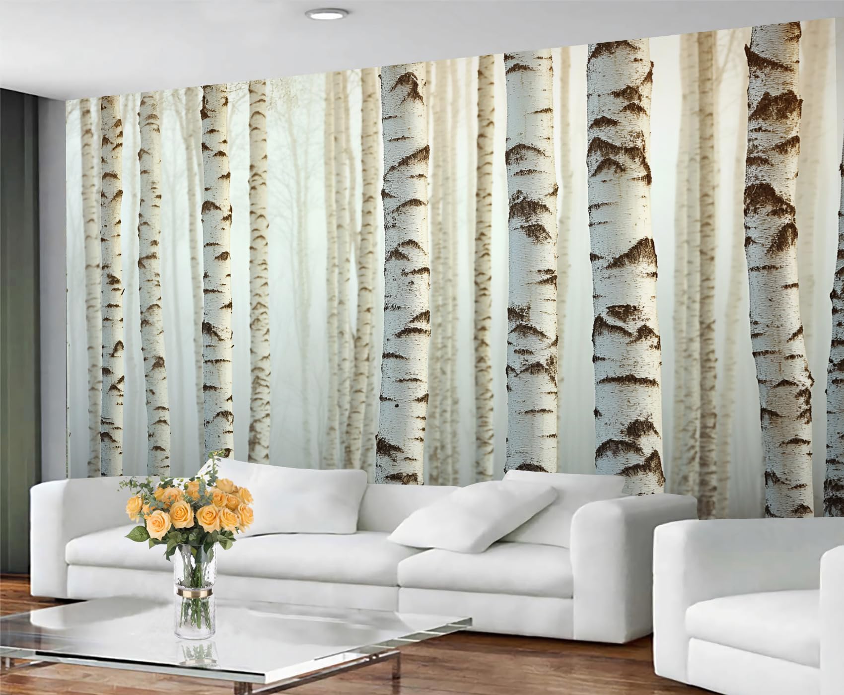 Papier peint feuilles pour salon et chambre paysage de forêt d'hiver cocooning